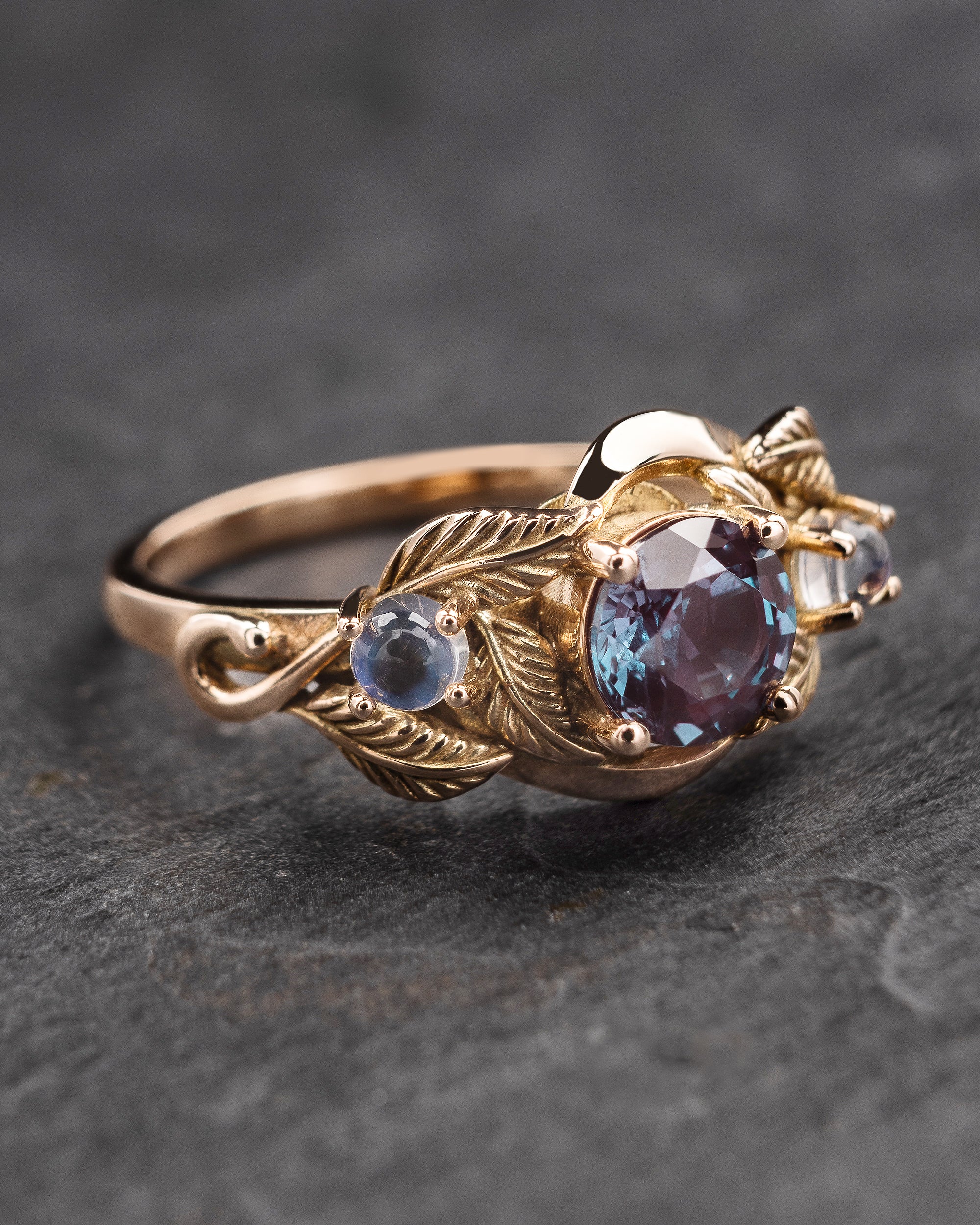 Alexandrite and moonstones engagement ring / Azalea - Image 3