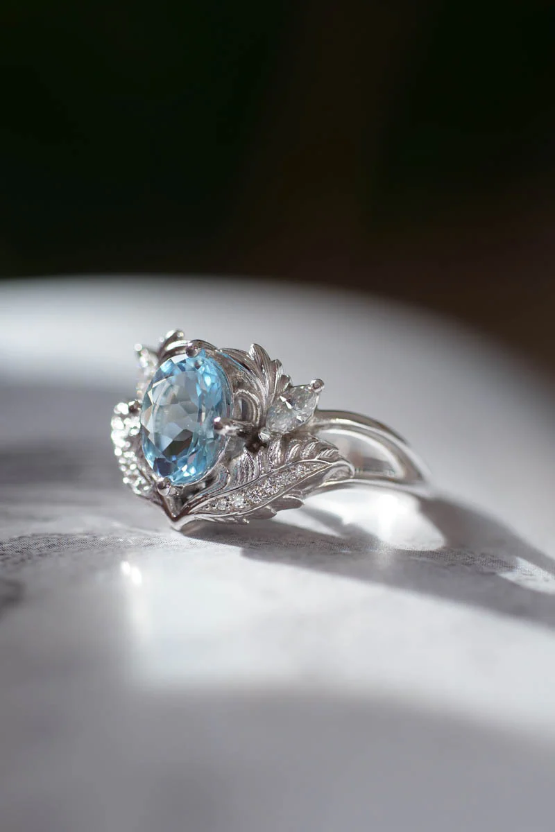 Aquamarine and diamonds engagement ring / Adonis - Image 3
