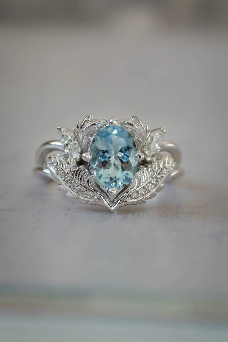 Aquamarine and diamonds engagement ring / Adonis - Image 4