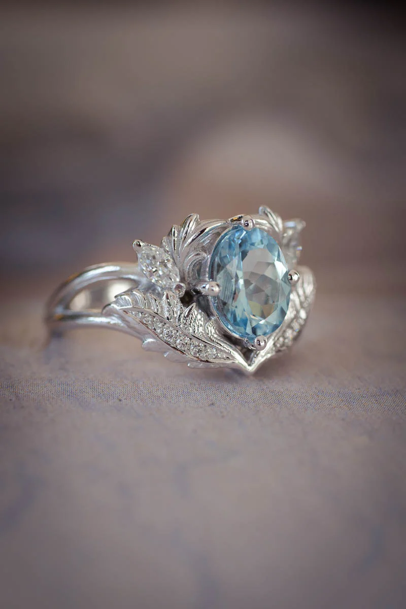 Aquamarine and diamonds engagement ring / Adonis - Image 5