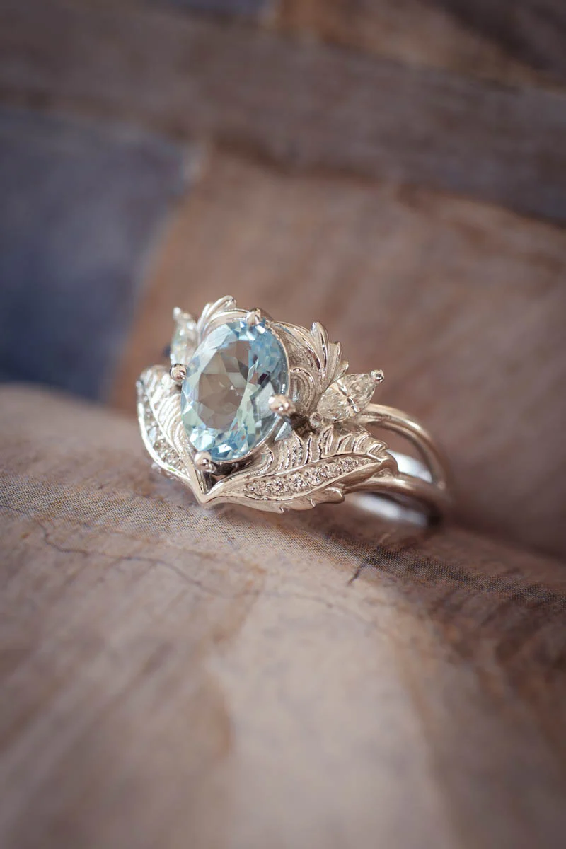 Aquamarine and diamonds engagement ring / Adonis - Image 6