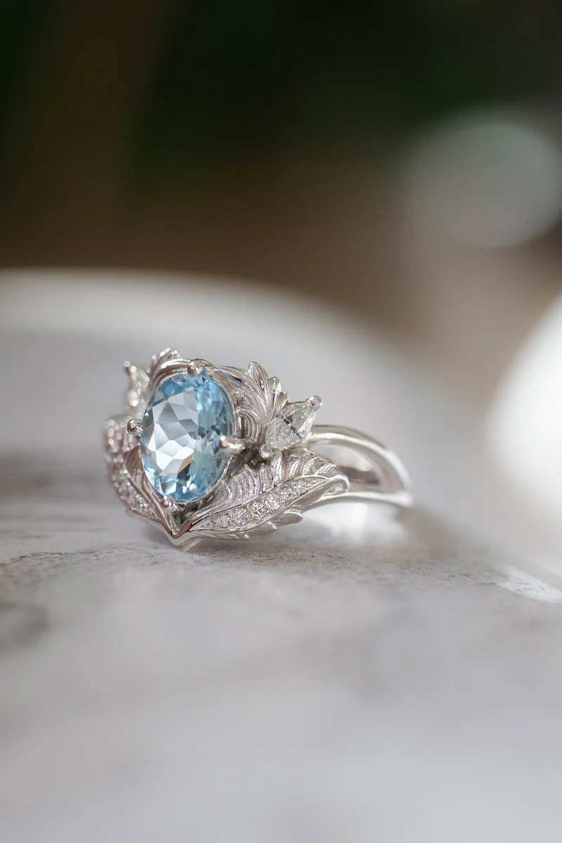 Aquamarine and diamonds engagement ring / Adonis - Image 7