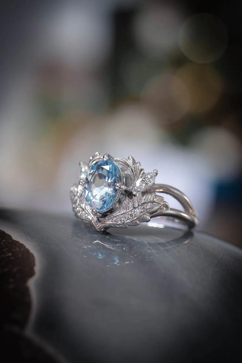 Aquamarine and diamonds engagement ring / Adonis - Image 9
