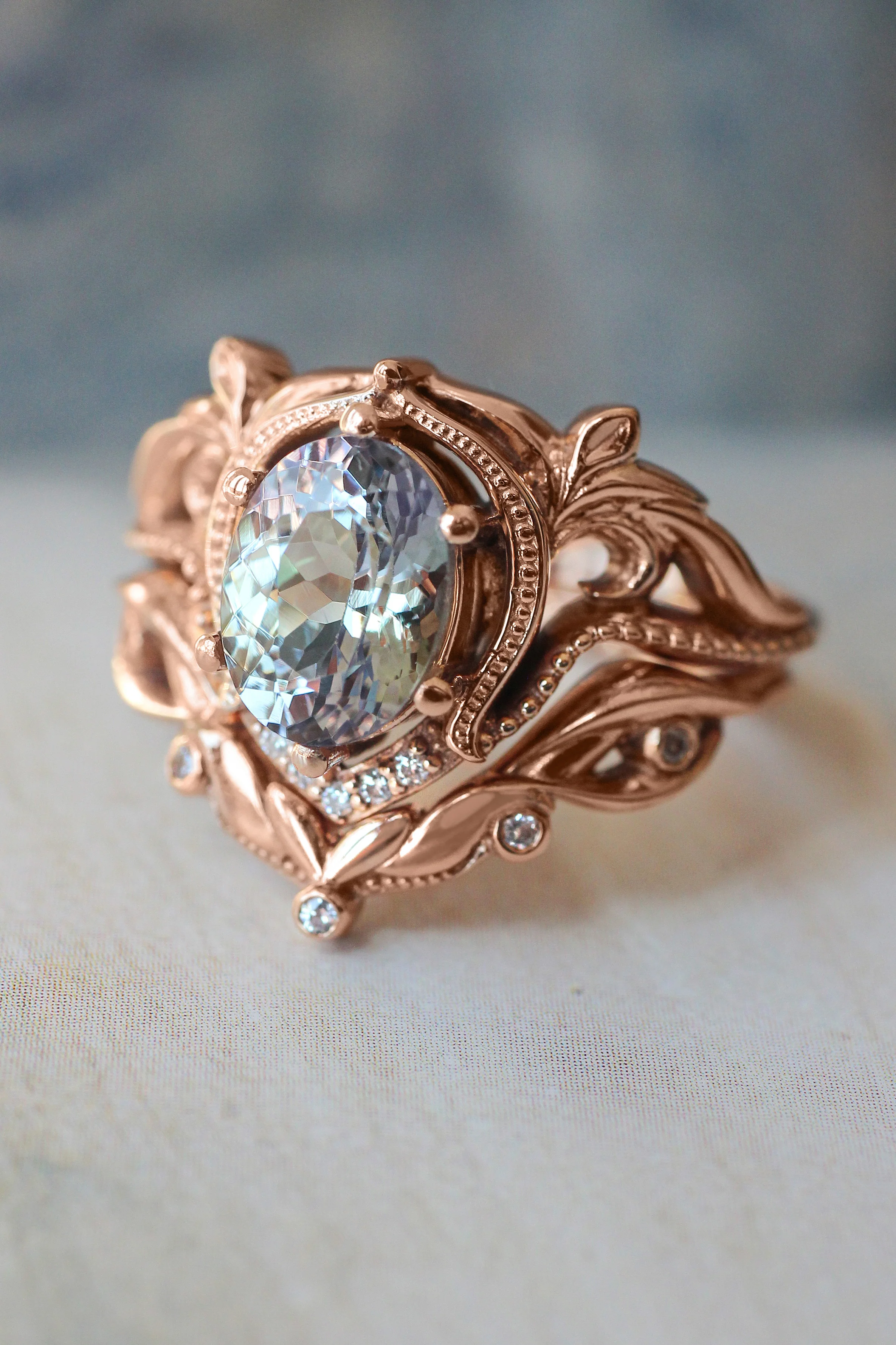 Art nouveau bridal ring set with tanzanite / Lida - Image 10