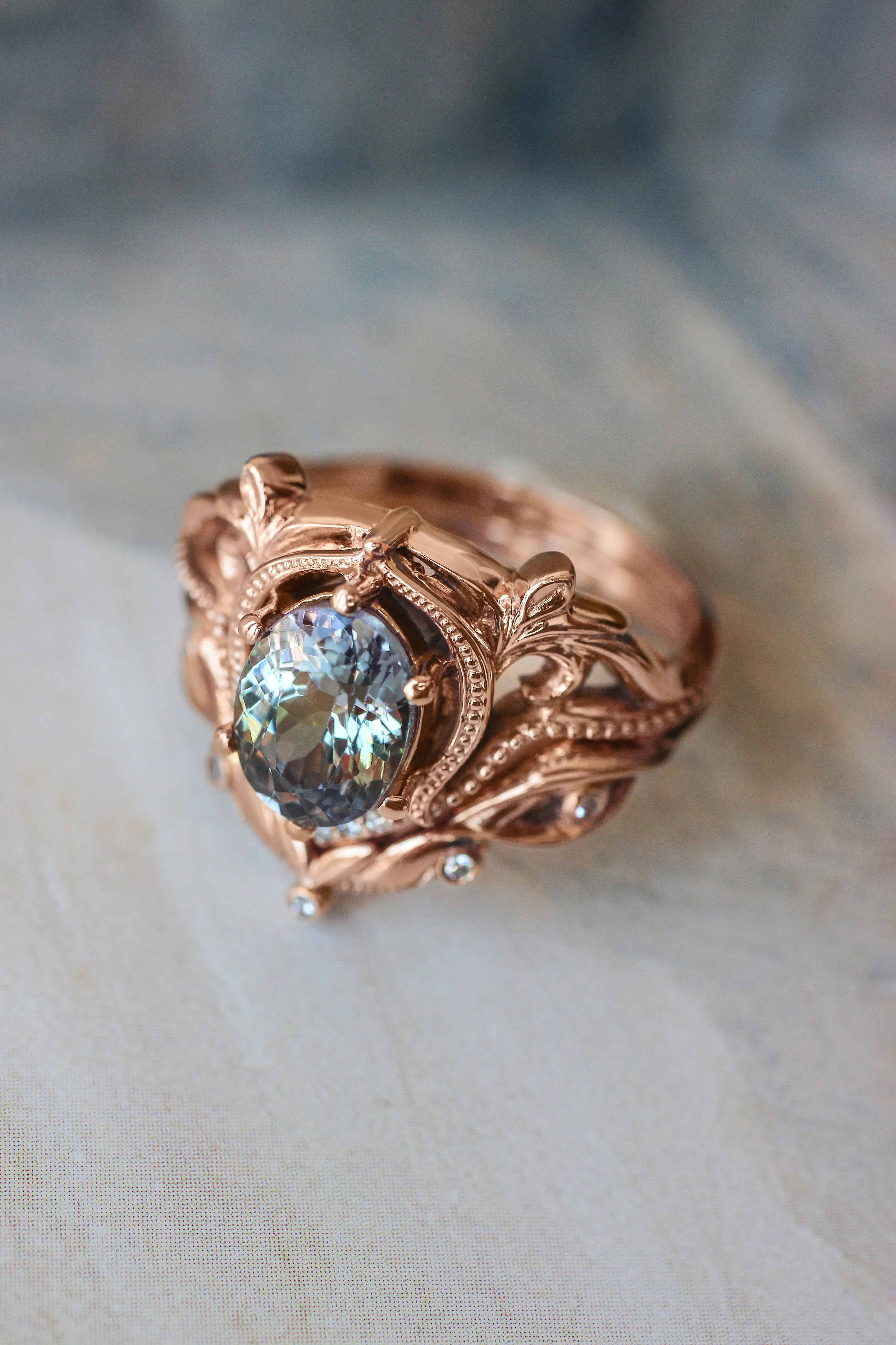 Art nouveau bridal ring set with tanzanite / Lida - Image 12