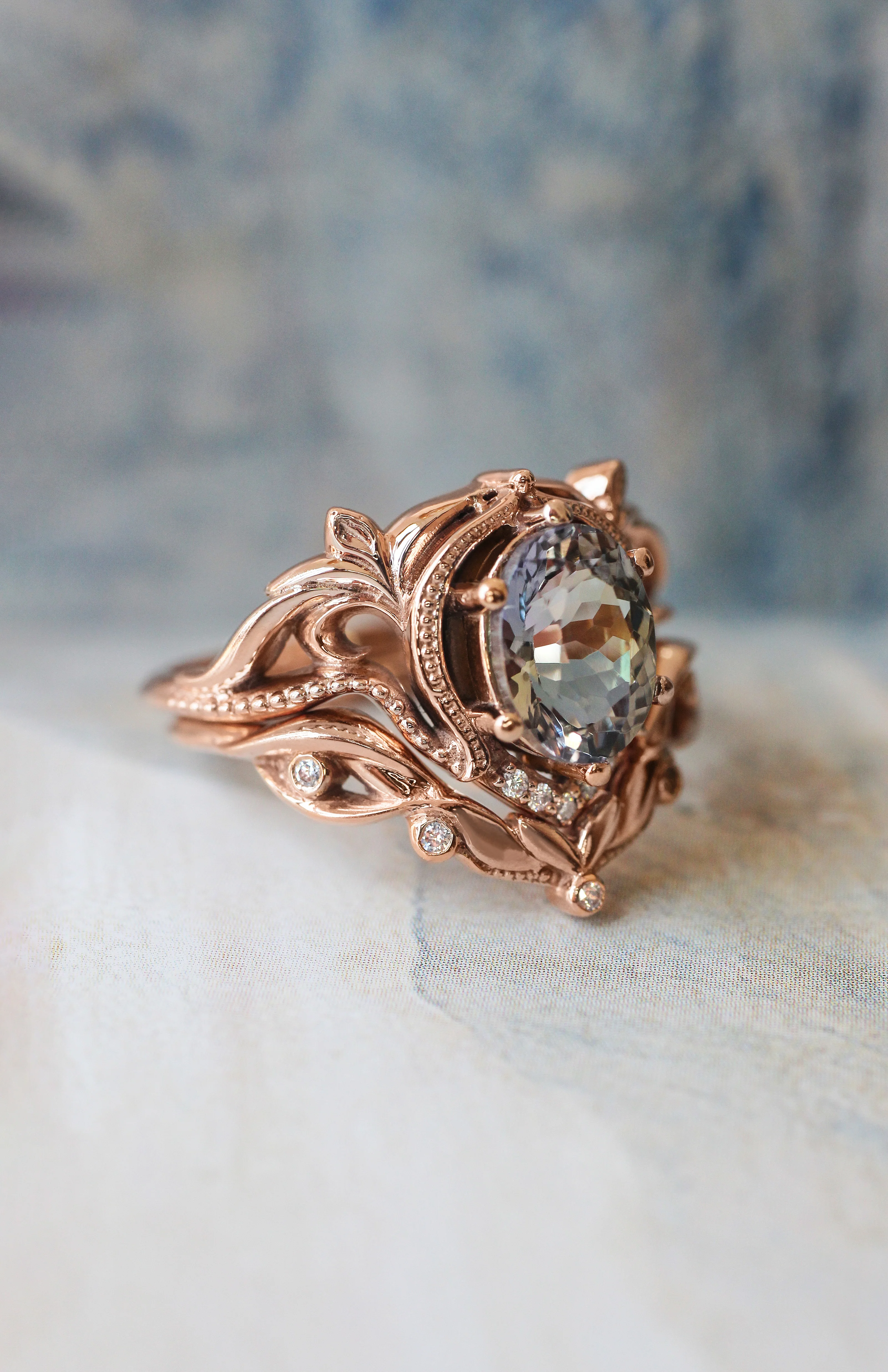 Art nouveau bridal ring set with tanzanite / Lida - Image 13