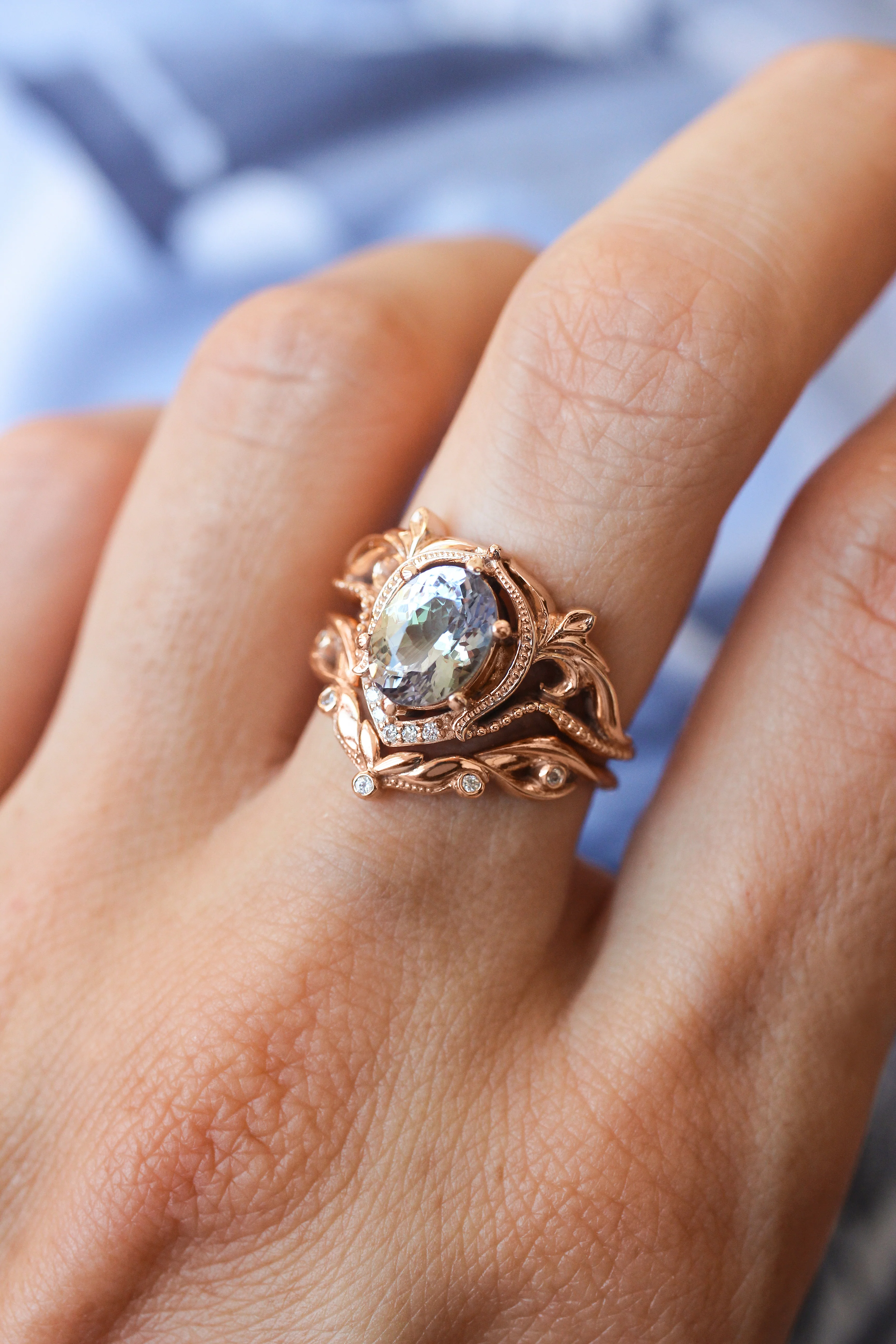 Art nouveau bridal ring set with tanzanite / Lida - Image 4