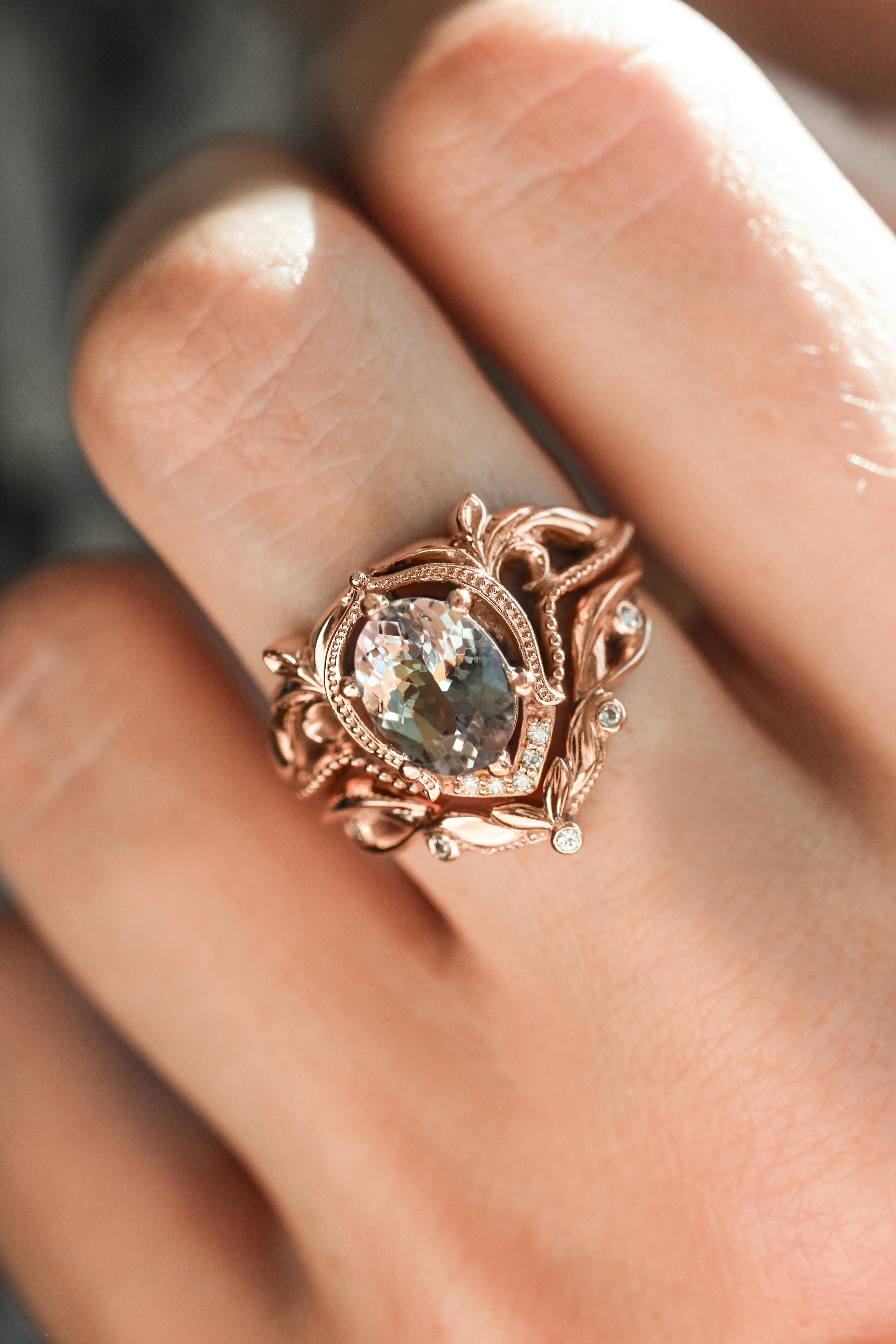 Art nouveau bridal ring set with tanzanite / Lida - Image 6