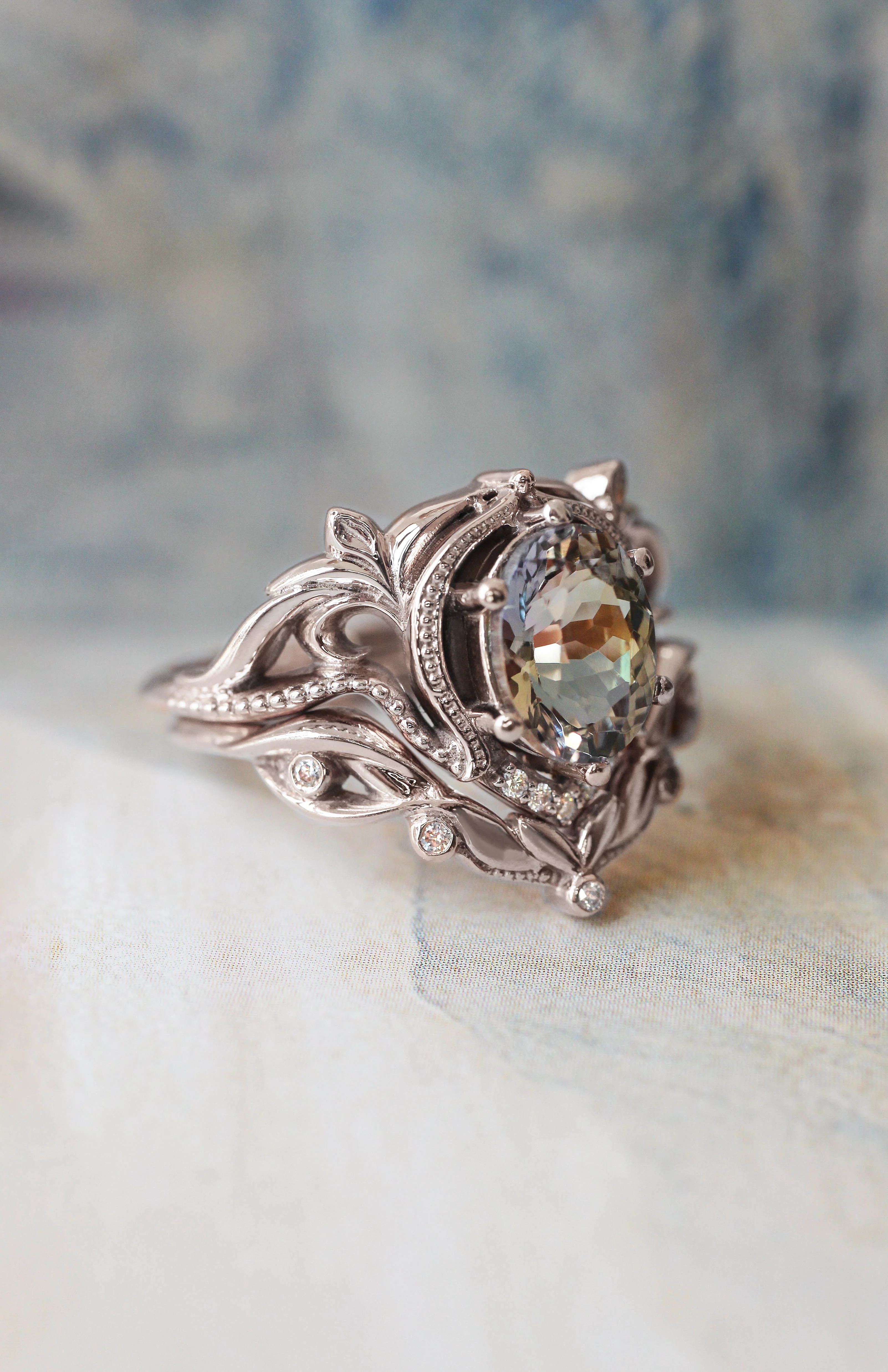 Art nouveau bridal ring set with tanzanite / Lida - Image 7