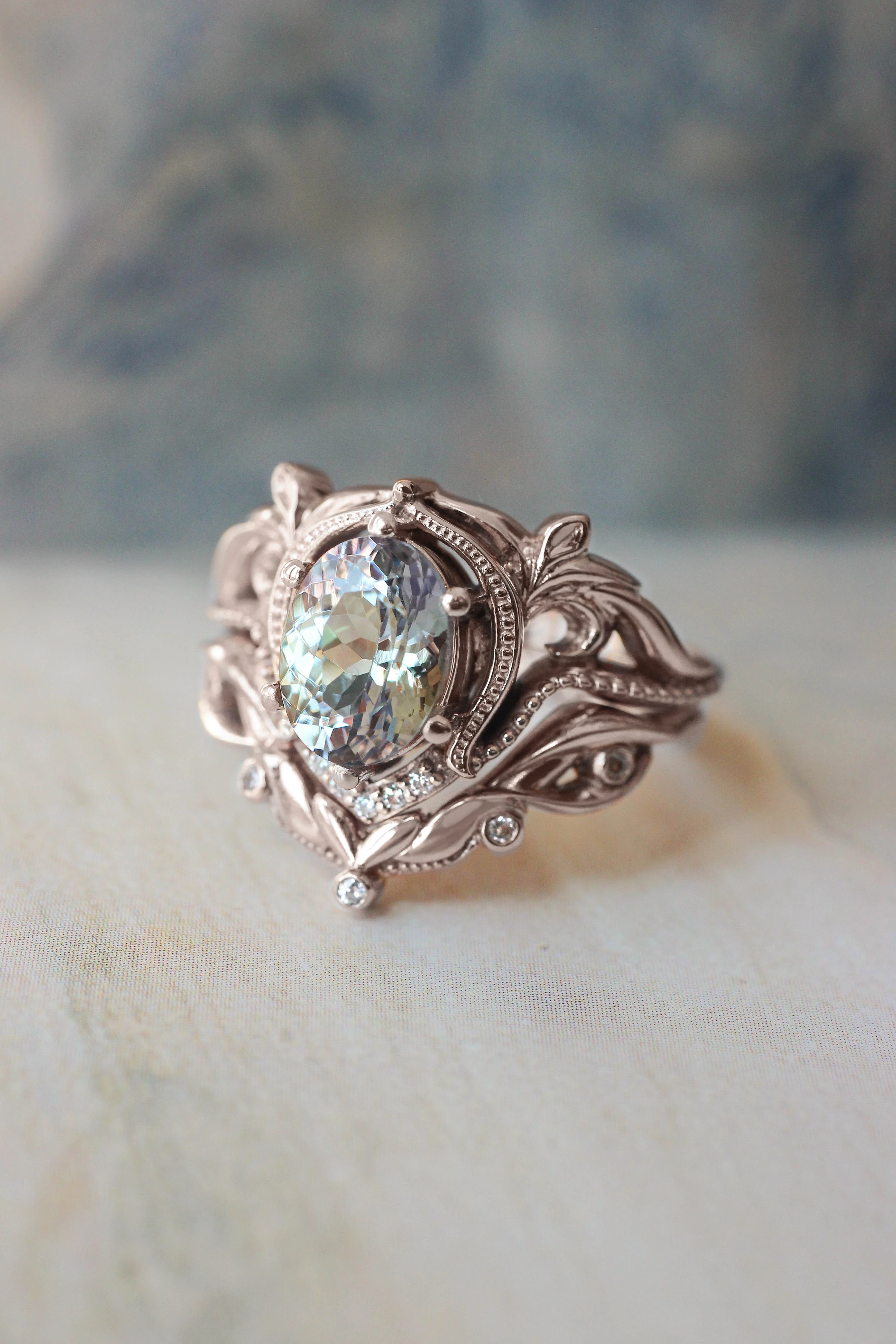 Art nouveau bridal ring set with tanzanite / Lida - Image 8