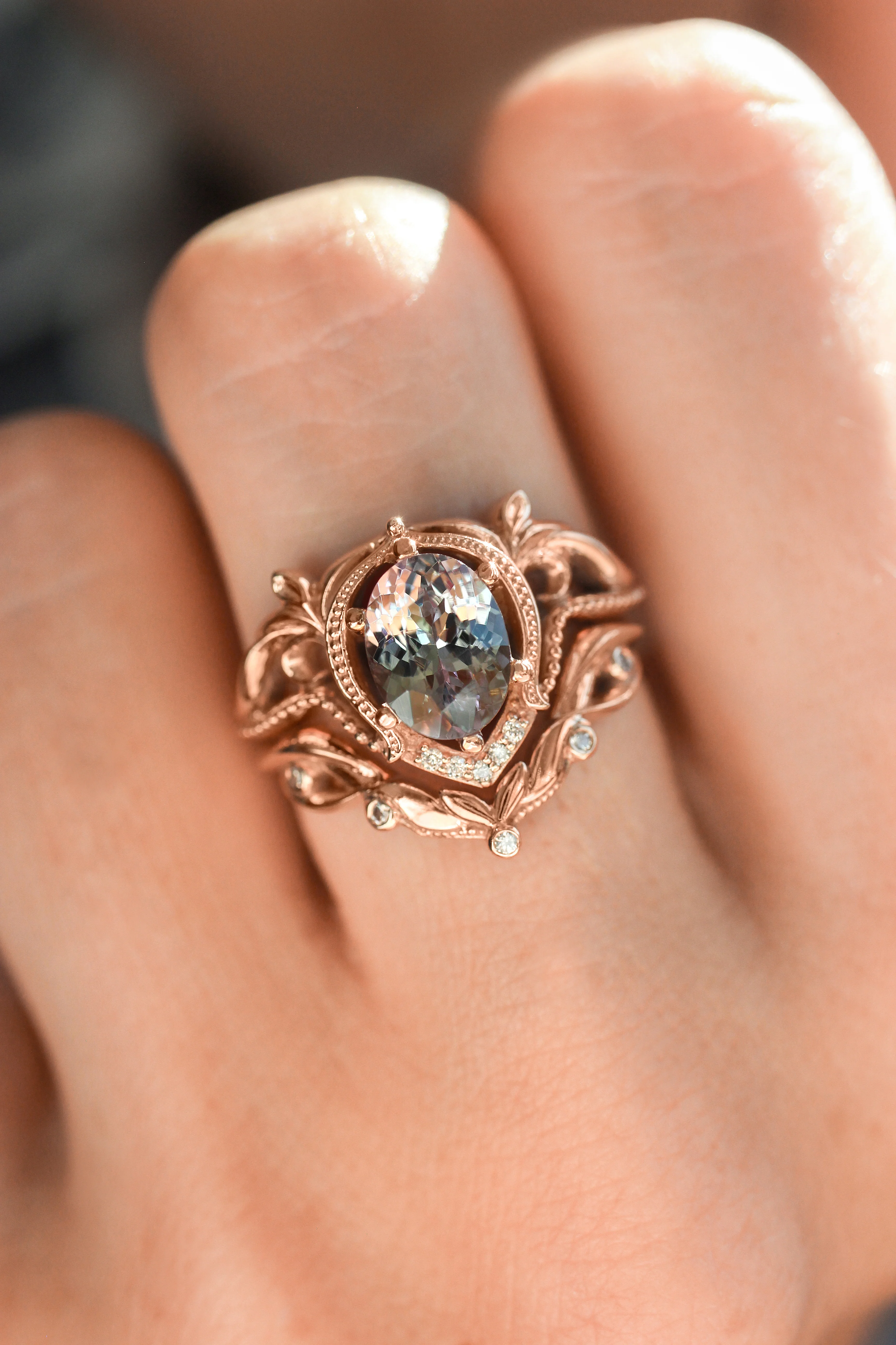 Art nouveau bridal ring set with tanzanite / Lida - Image 9