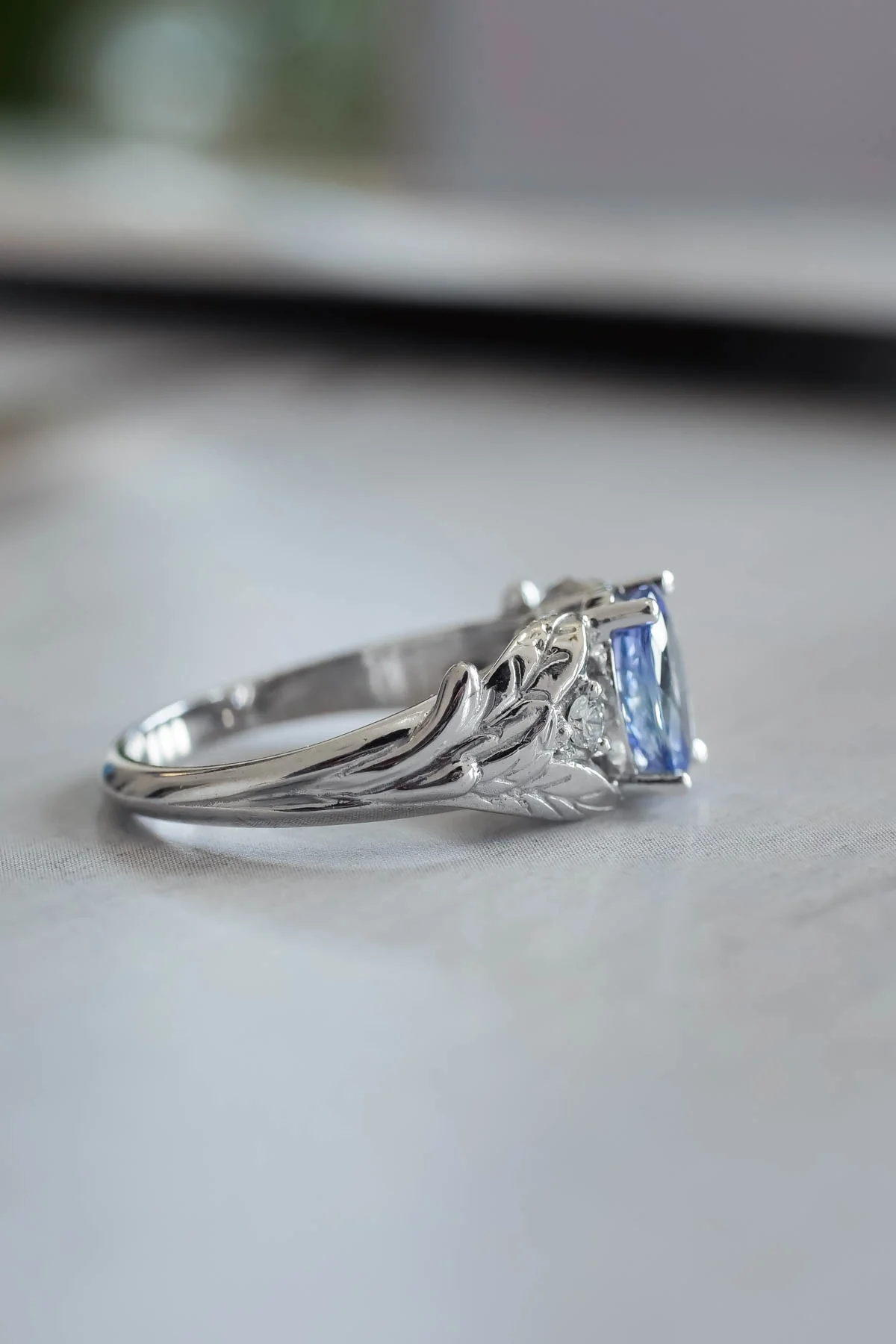 Bi color tanzanite engagement ring, alternative diamond proposal ring / Wisteria - Image 4