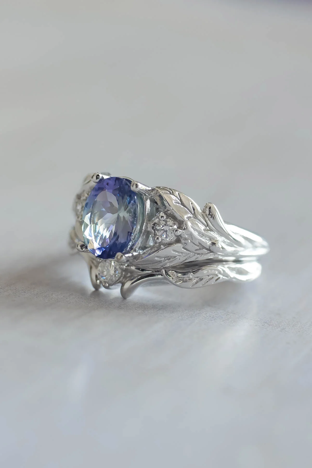 Bi color tanzanite engagement ring, alternative diamond proposal ring / Wisteria - Image 7