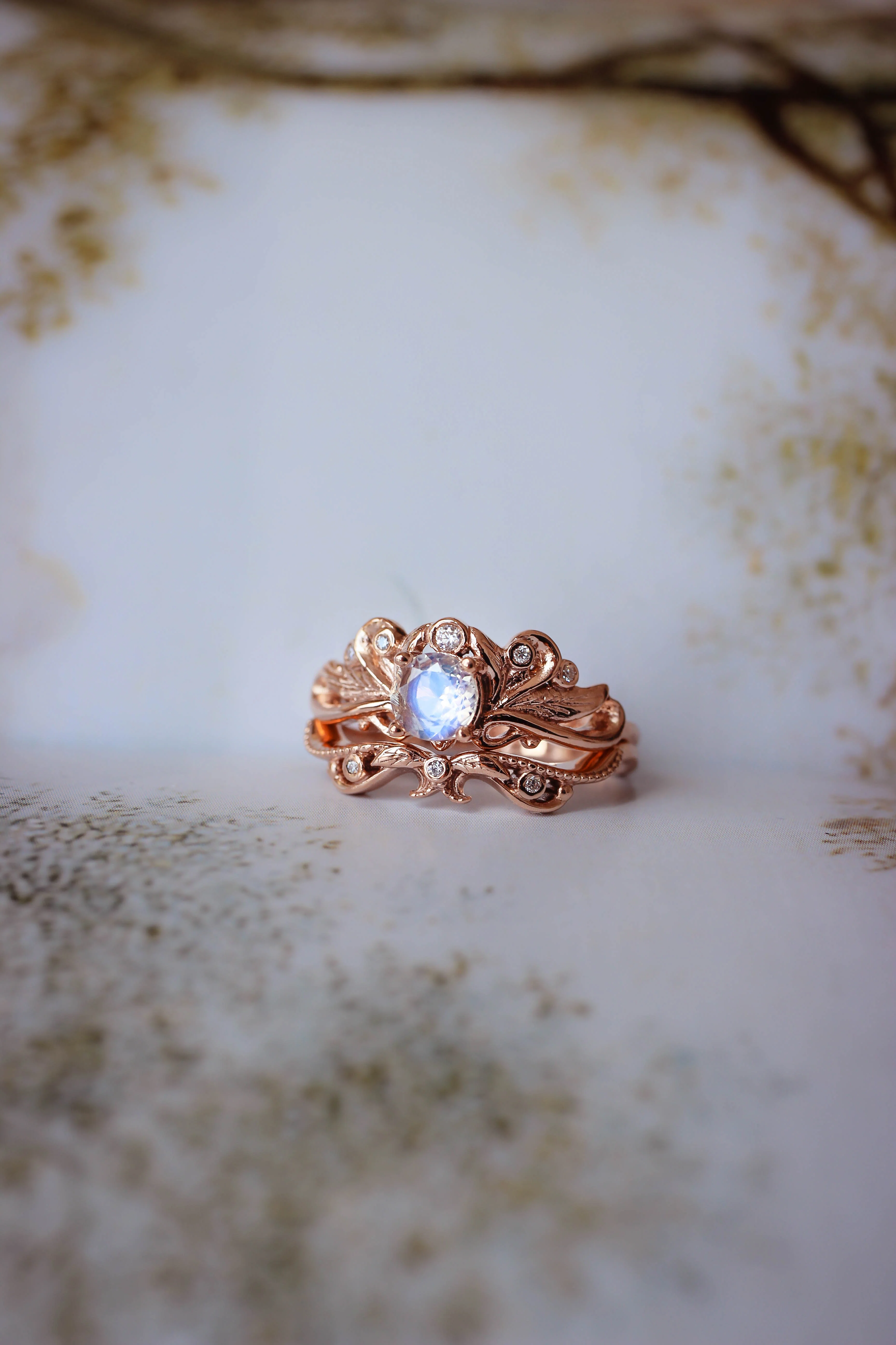 Blue moonstone vintage style bridal ring set / Damariss - Image 4