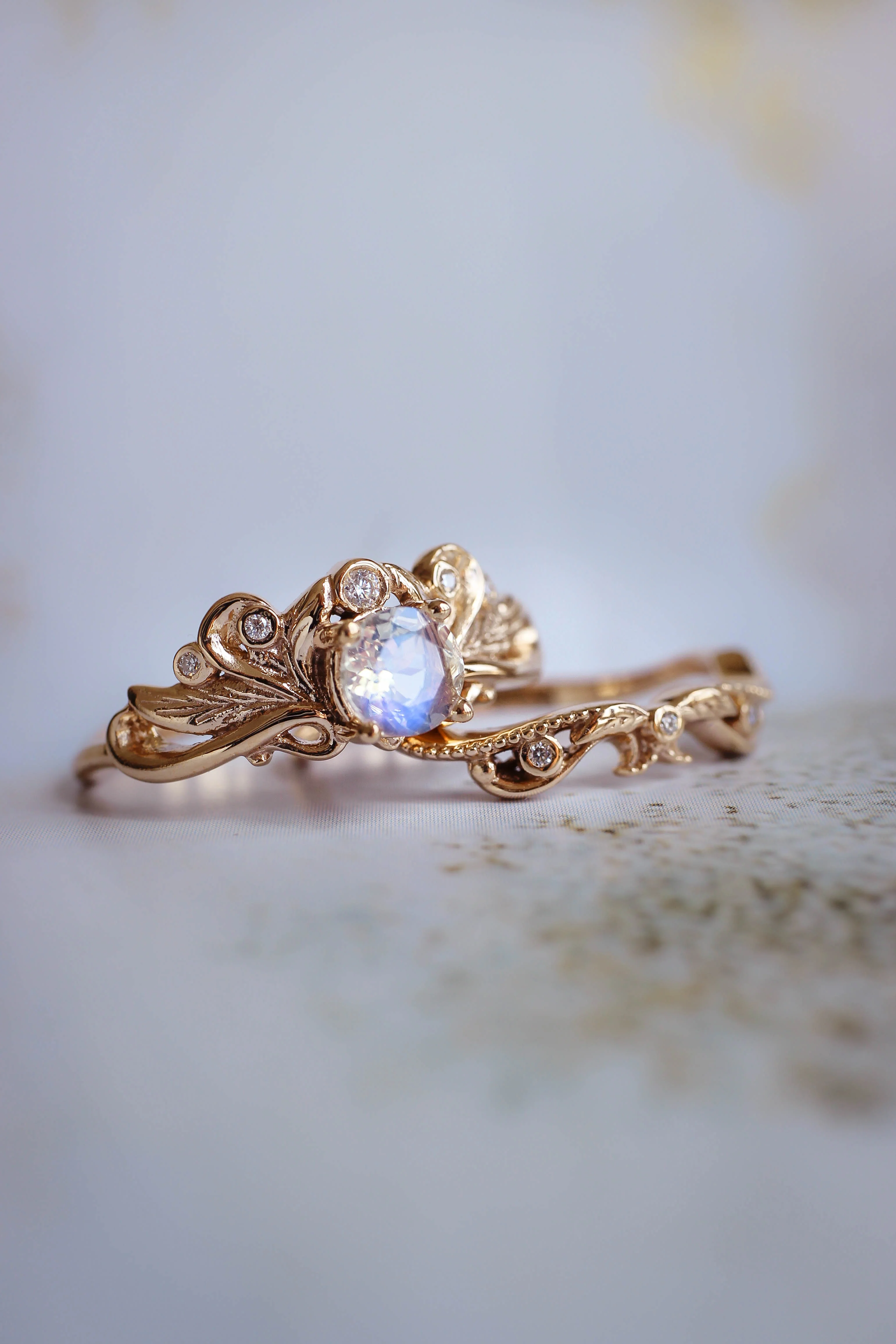 Blue moonstone vintage style bridal ring set / Damariss - Image 5