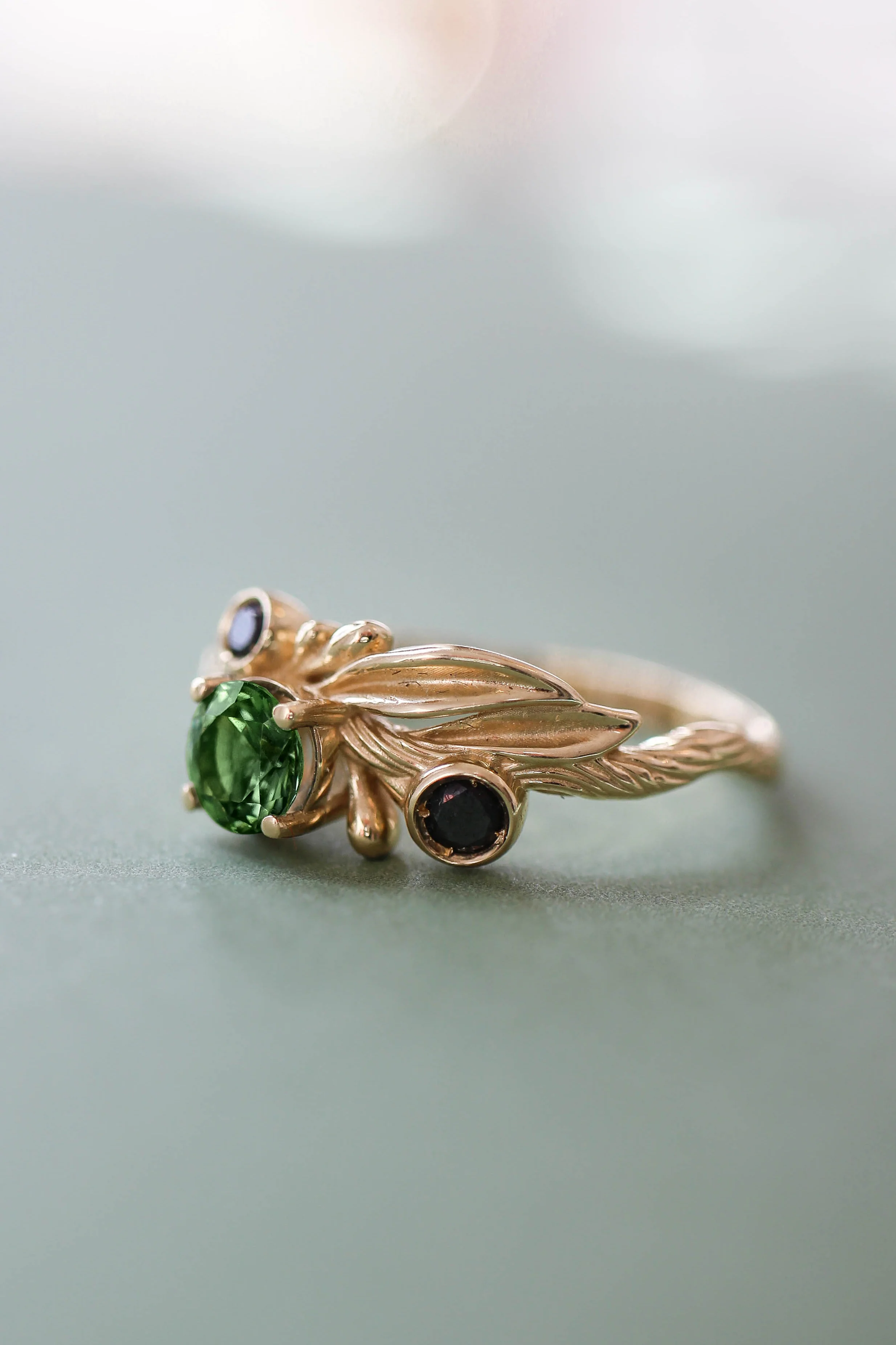 Bridal ring set with green tourmaline and black diamonds / Olivia - Image 7
