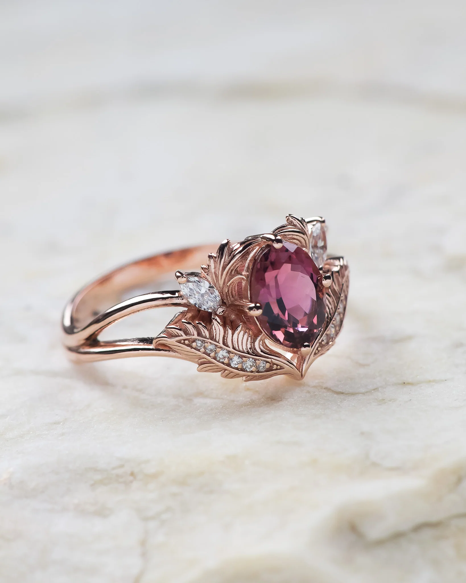 Bridal ring set with pink tourmaline and diamonds / Adonis - Image 3