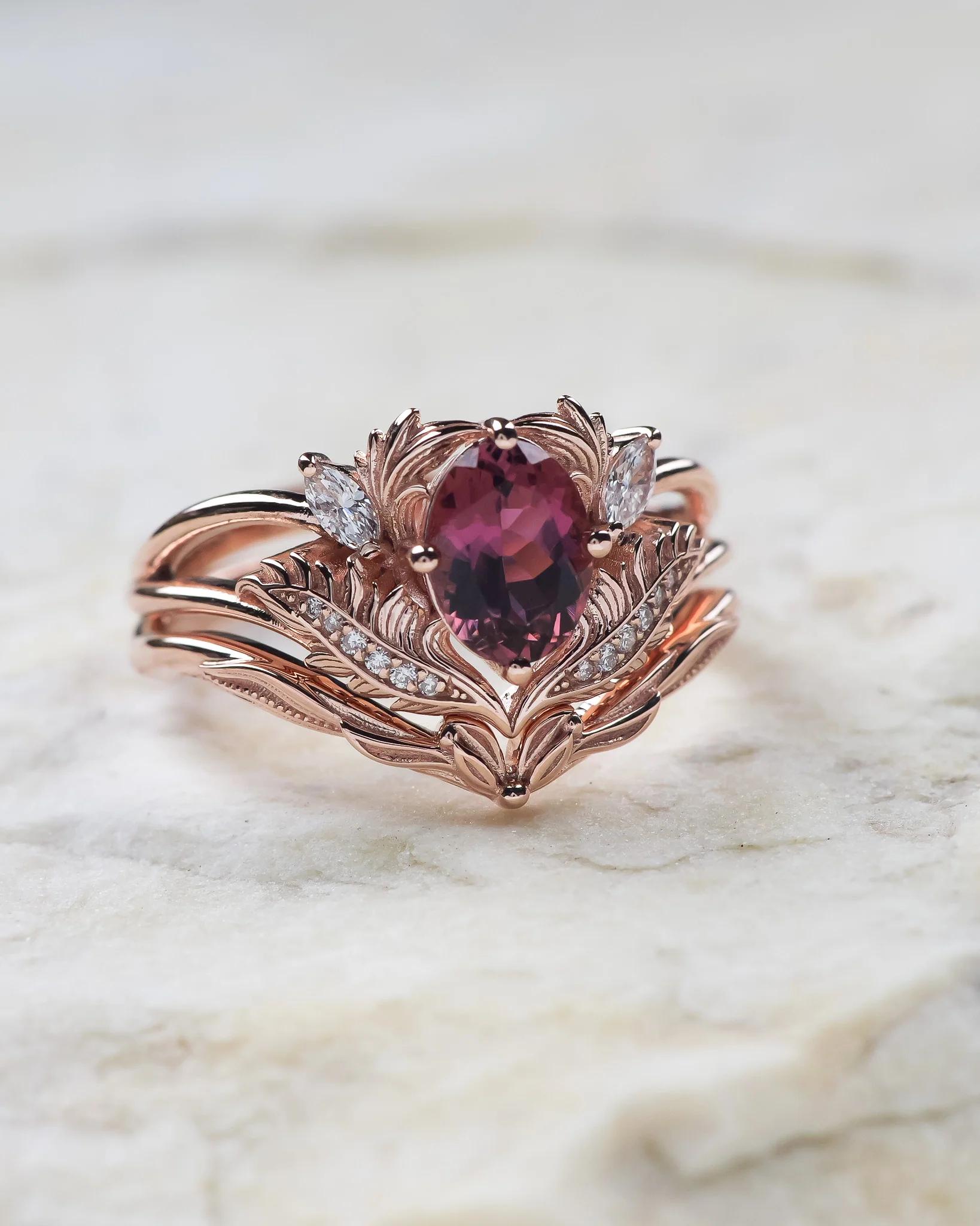 Bridal ring set with pink tourmaline and diamonds / Adonis - Image 4