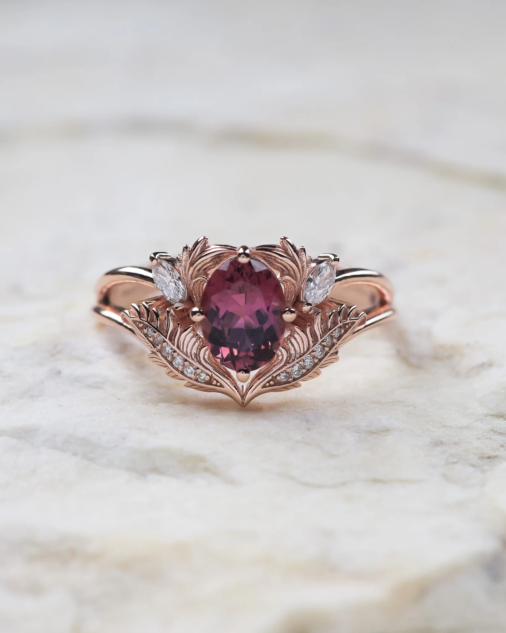Bridal ring set with pink tourmaline and diamonds / Adonis - Image 5