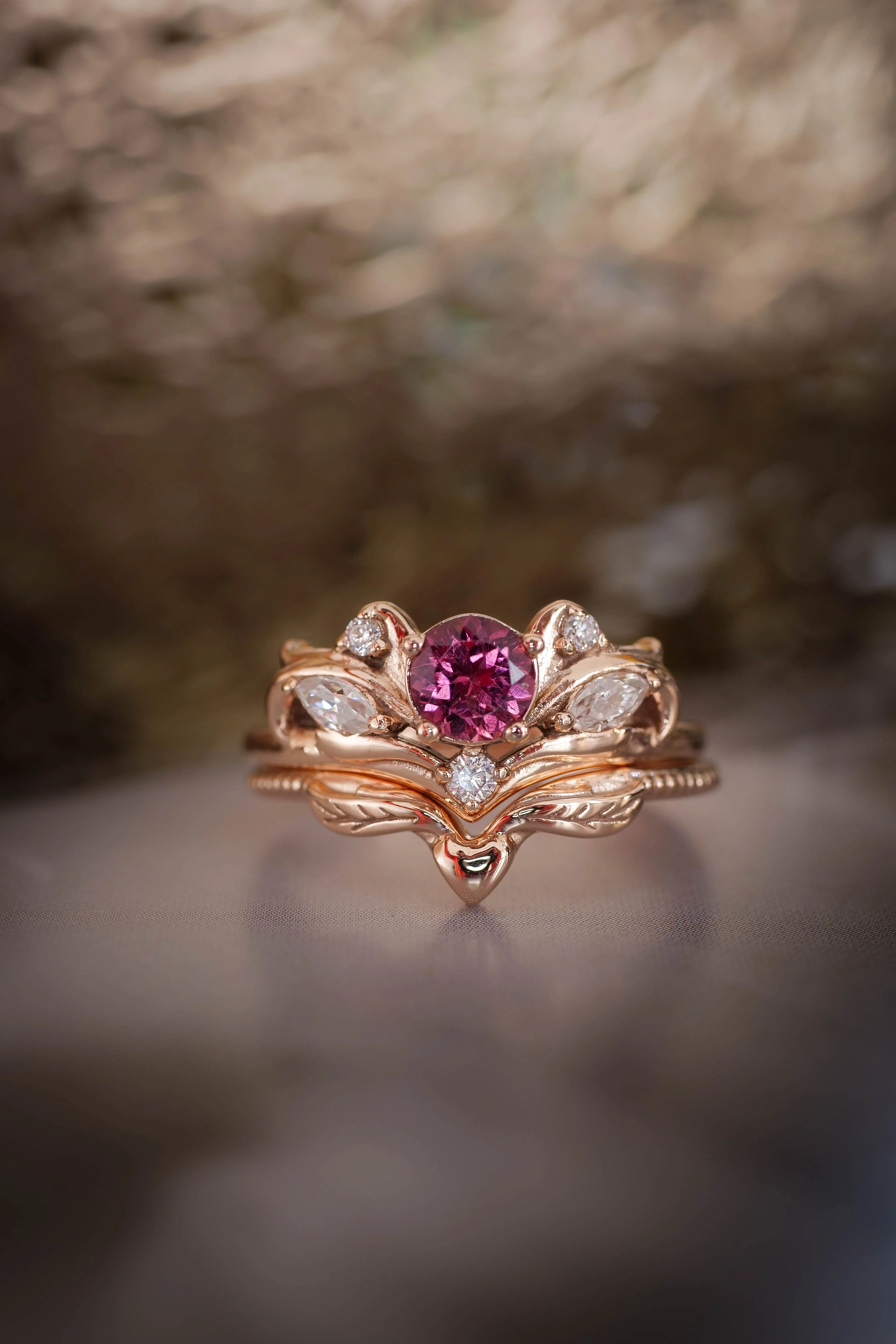 Bridal ring set with pink tourmaline / Swanlake - Image 4
