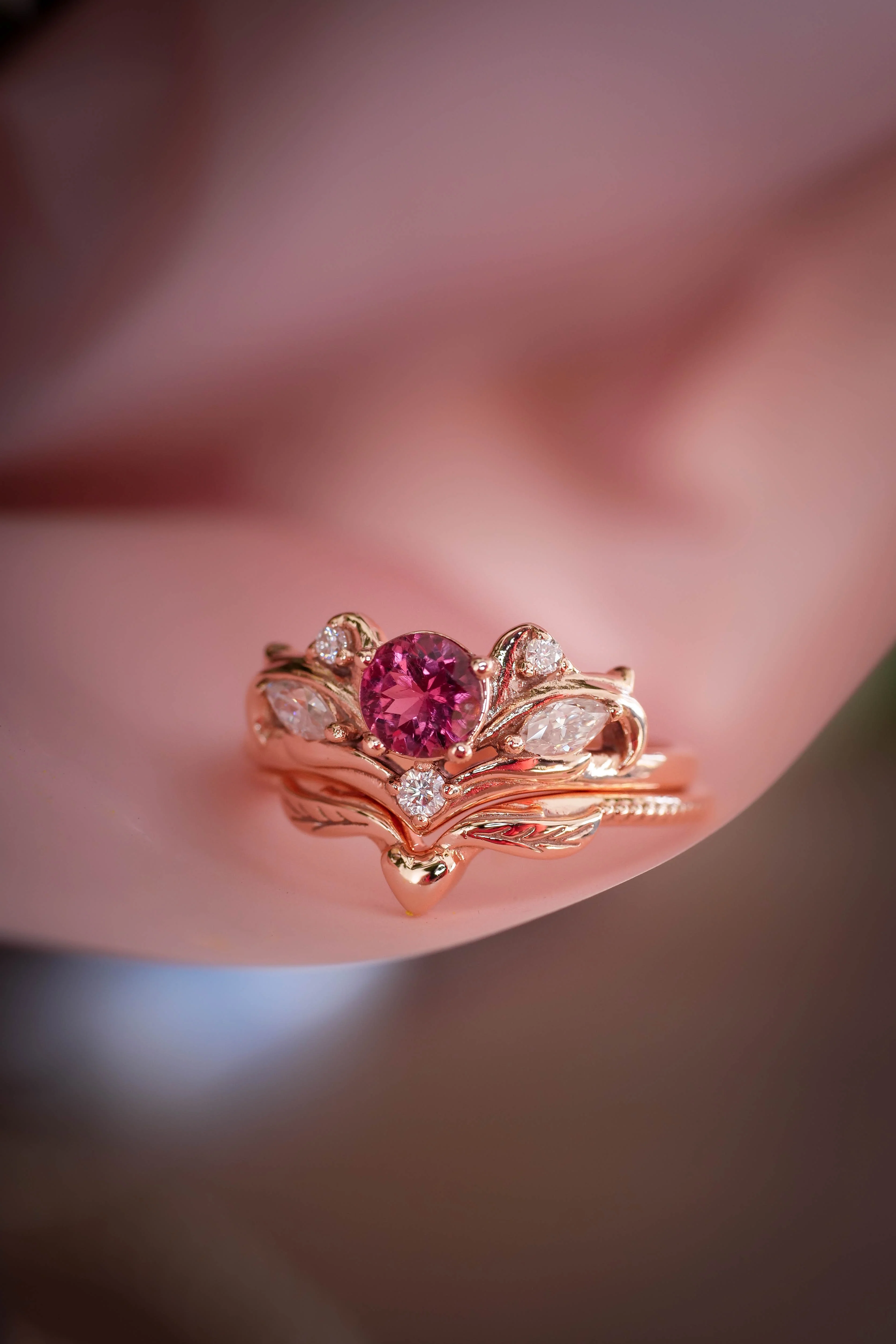 Bridal ring set with pink tourmaline / Swanlake - Image 5