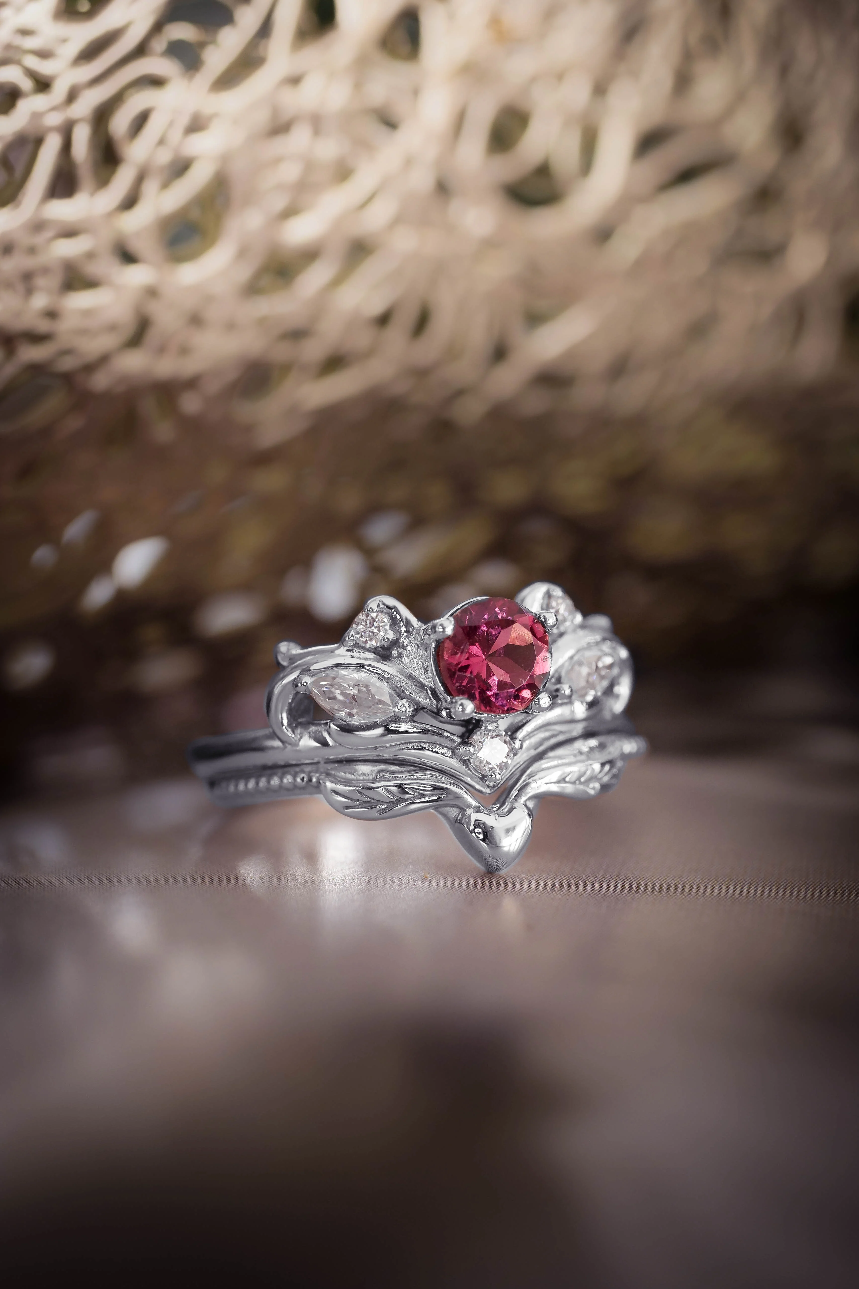 Bridal ring set with pink tourmaline / Swanlake - Image 6