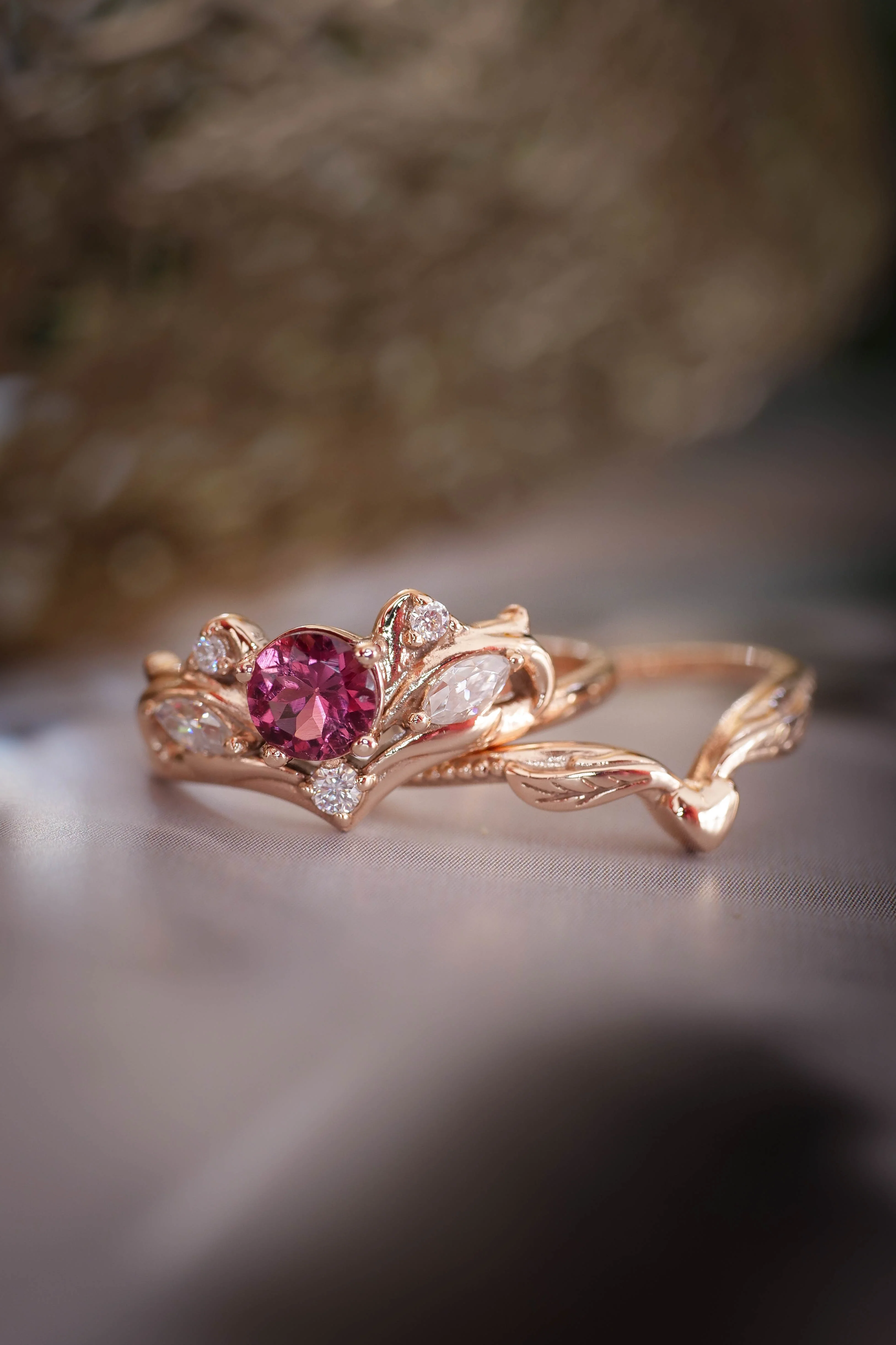 Bridal ring set with pink tourmaline / Swanlake - Image 7