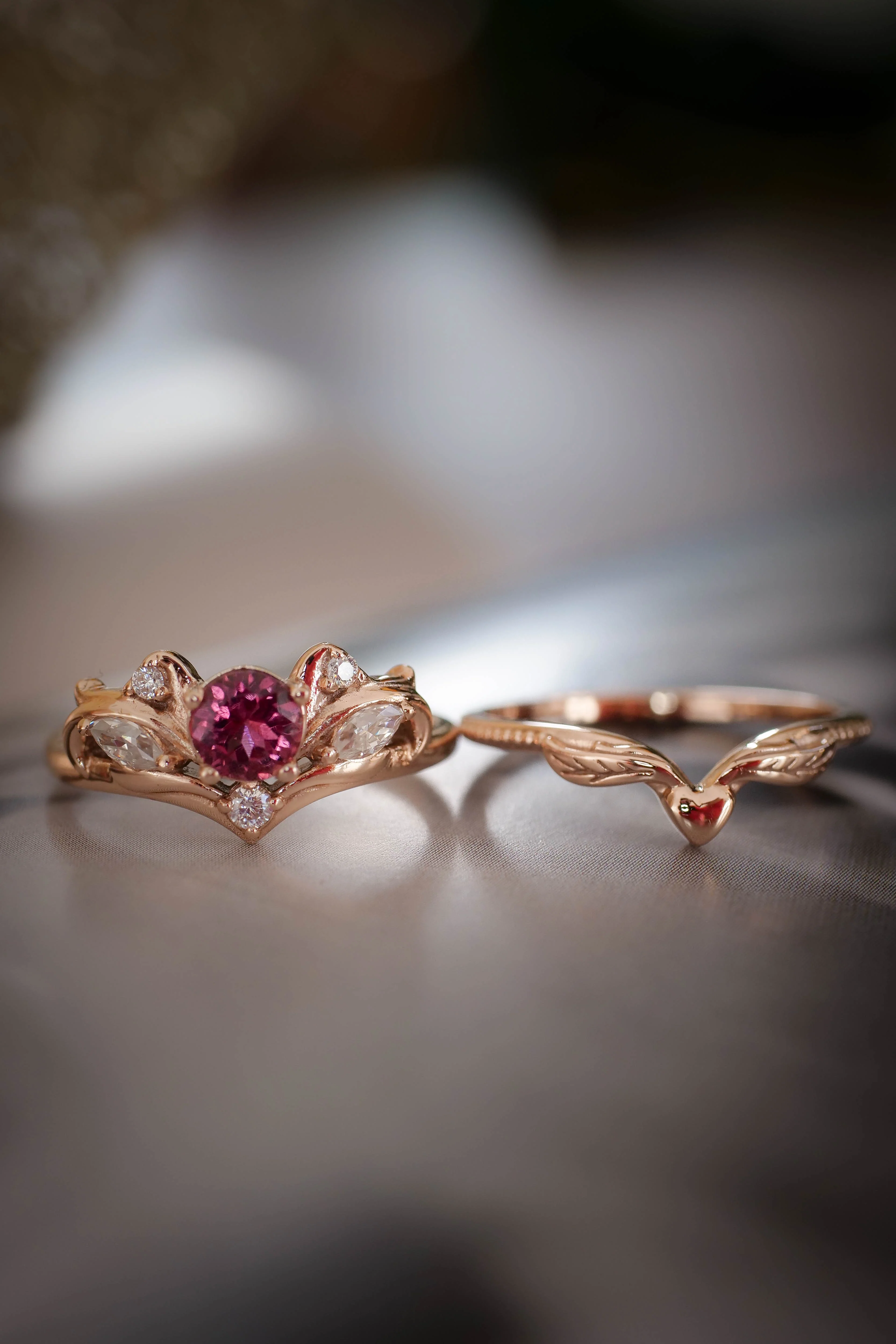Bridal ring set with pink tourmaline / Swanlake - Image 8