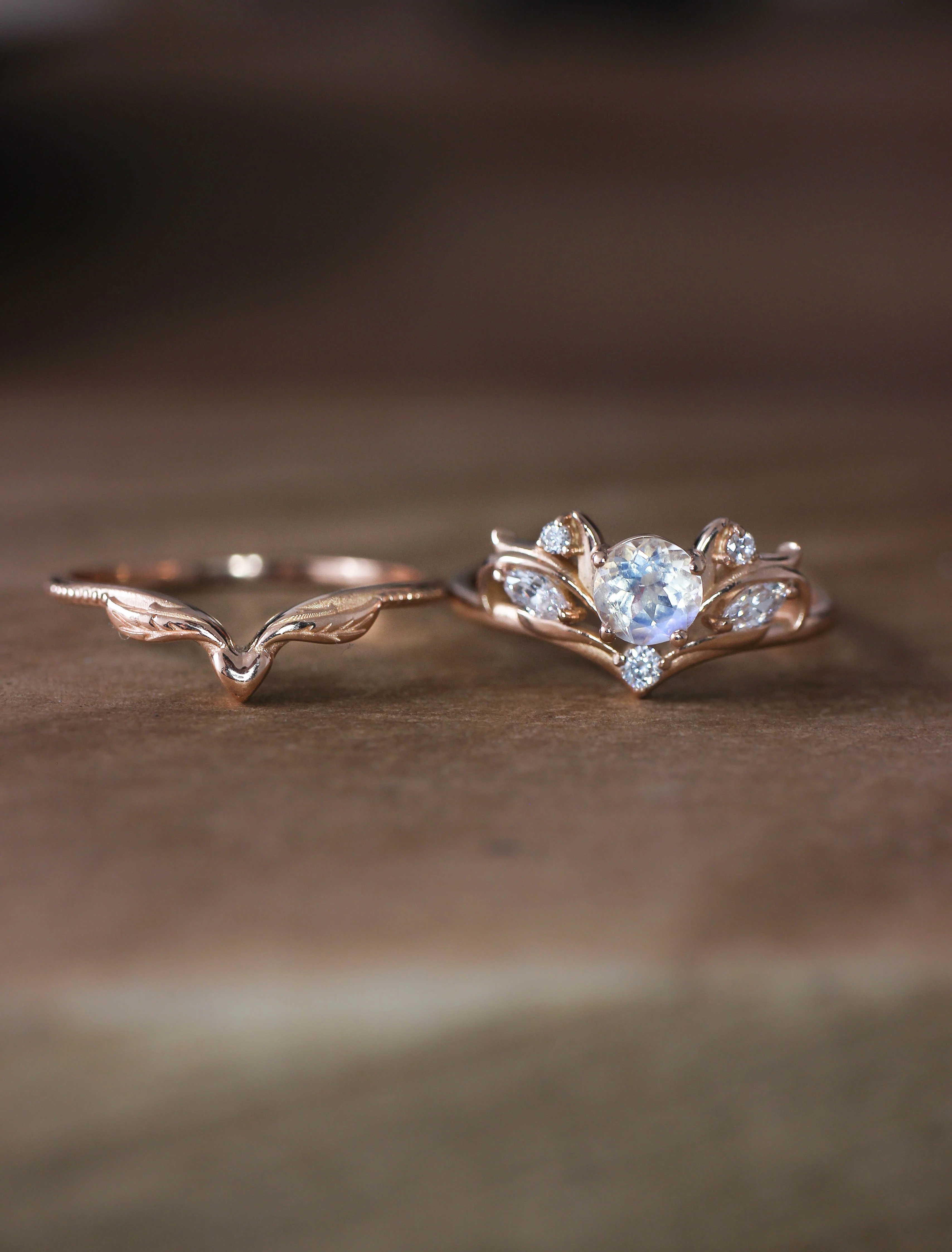 Bridal ring set with rainbow moonstone / Swanlake - Image 10