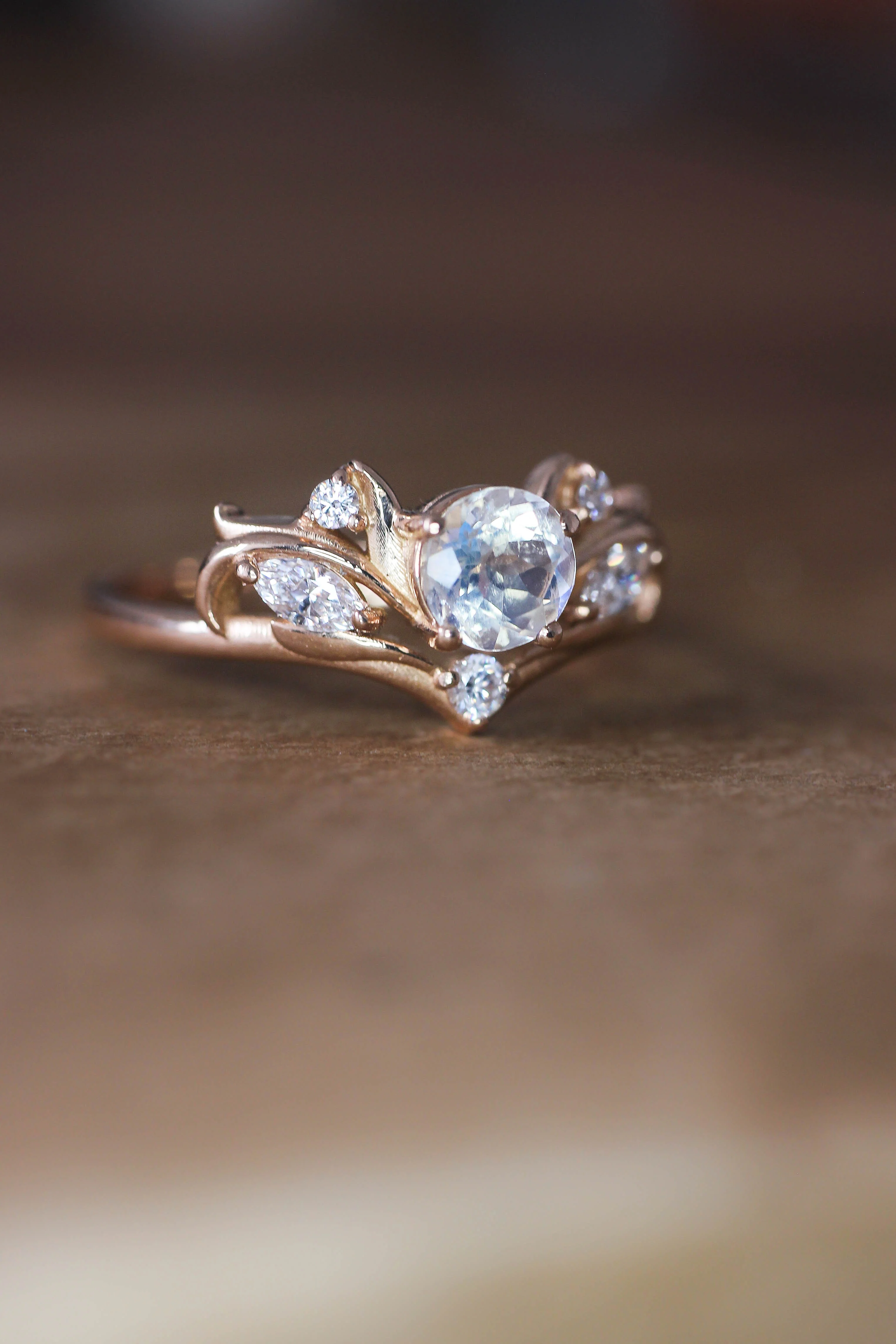 Bridal ring set with rainbow moonstone / Swanlake - Image 11