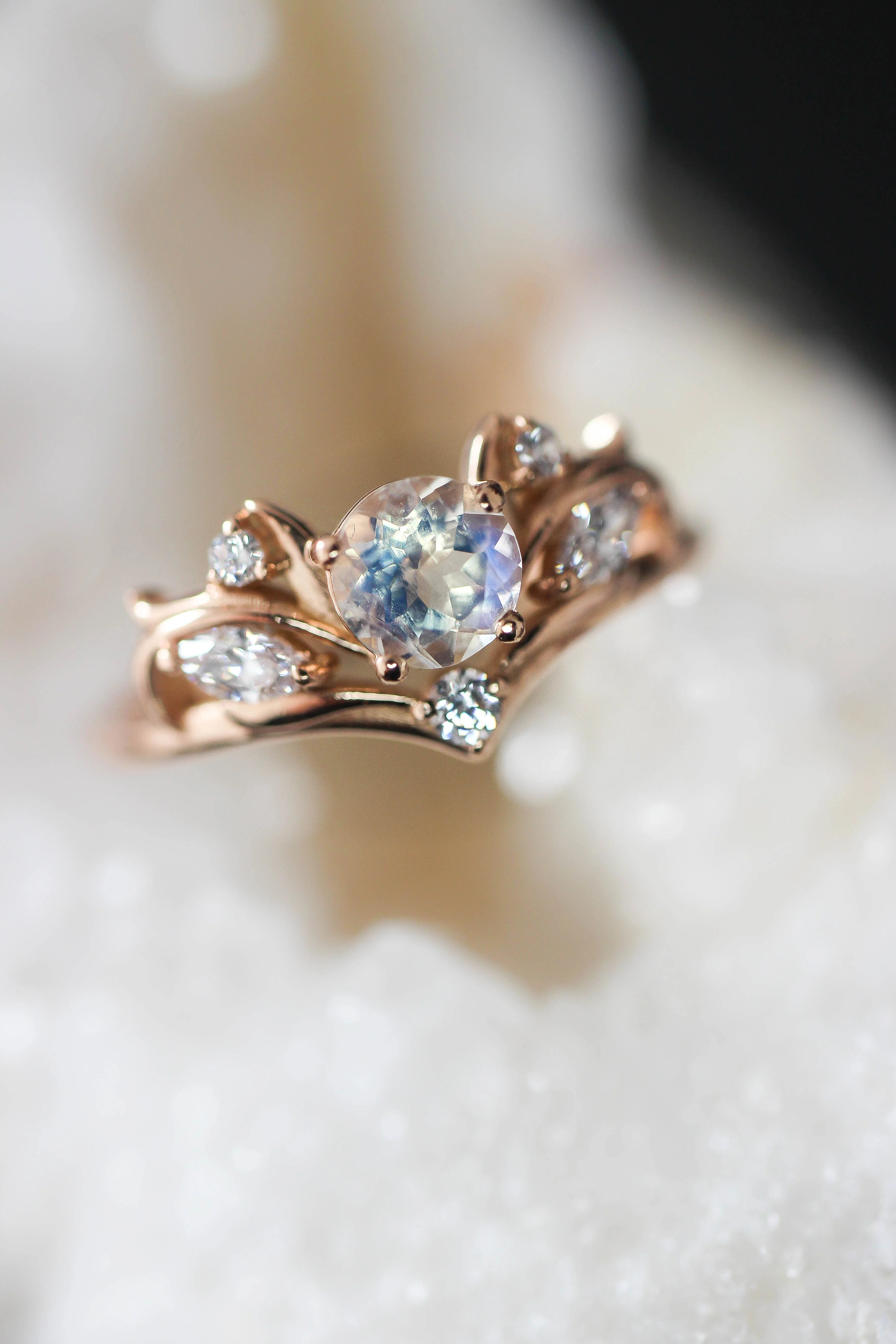 Bridal ring set with rainbow moonstone / Swanlake - Image 7