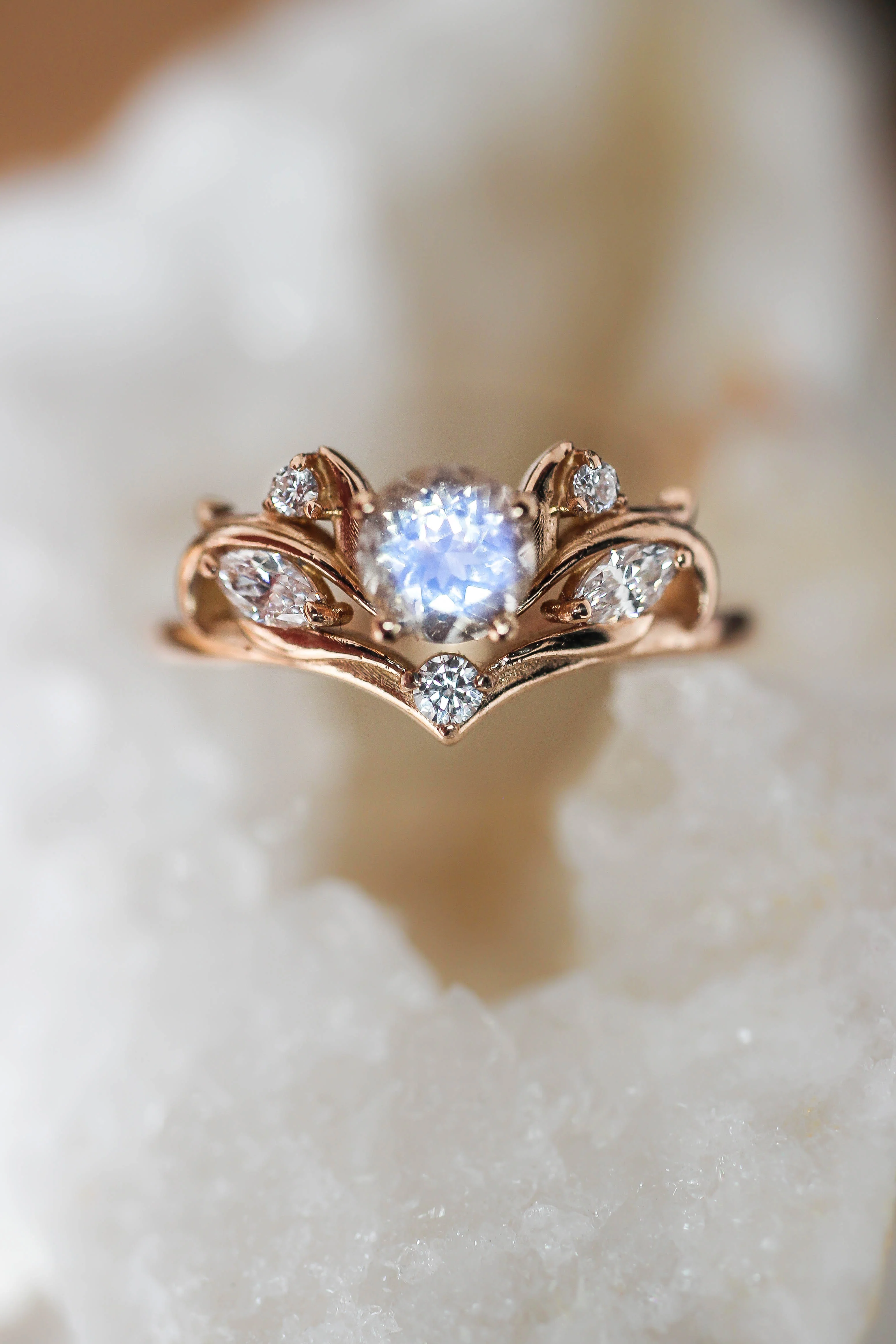 Bridal ring set with rainbow moonstone / Swanlake - Image 9