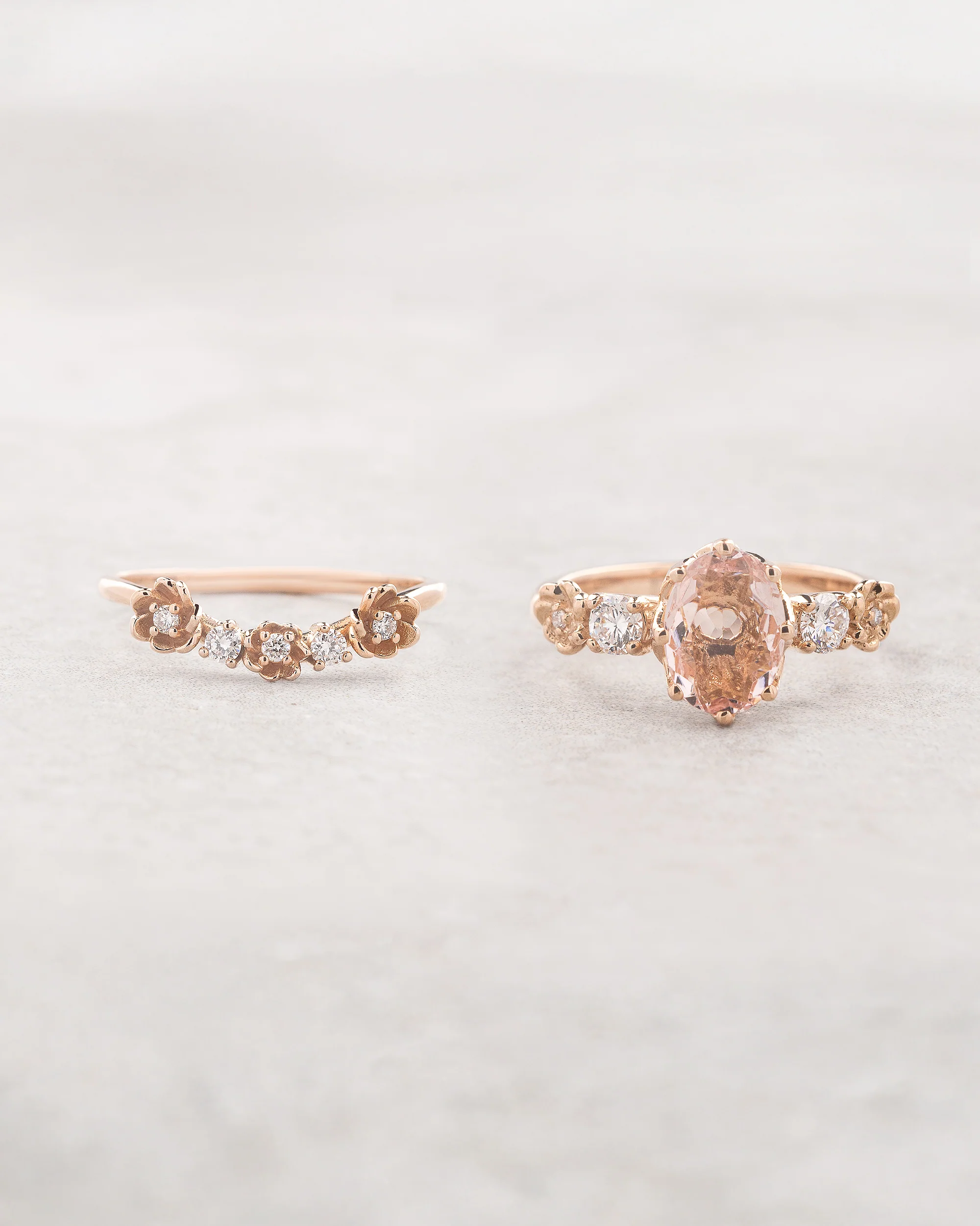 Bridal set with morganite and diamonds / Fiorella - Image 3