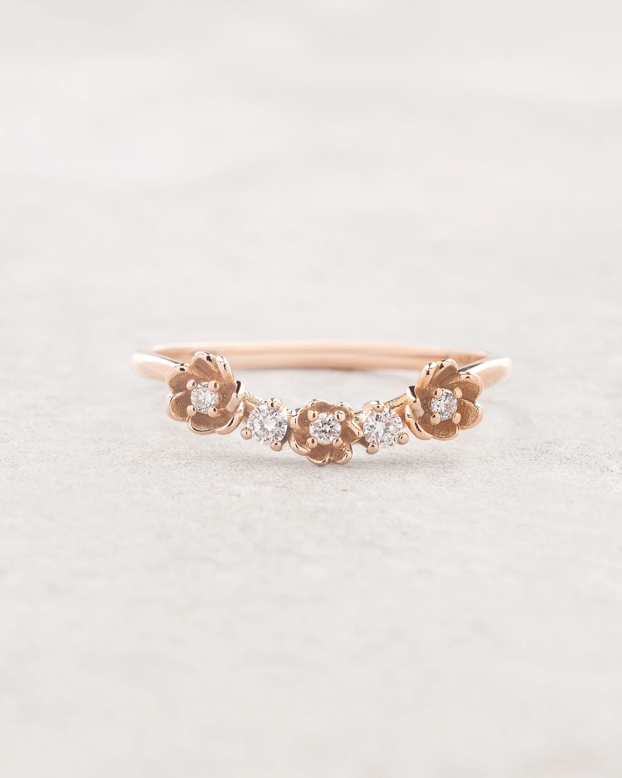 Curved flower wedding band, diamond ring - Image 3