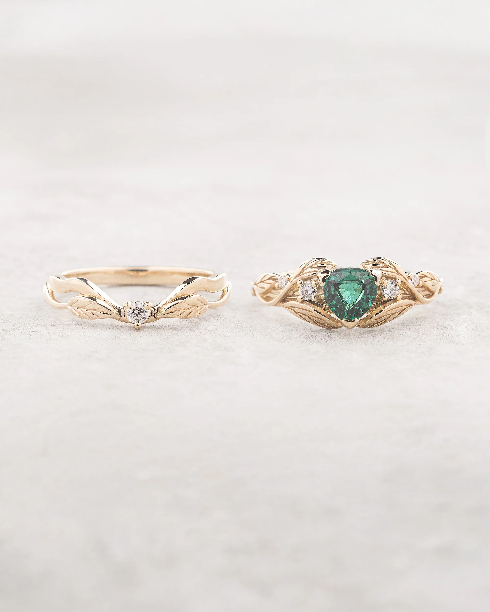 Curved wedding band with one diamond / matching band for Clematis - Image 3