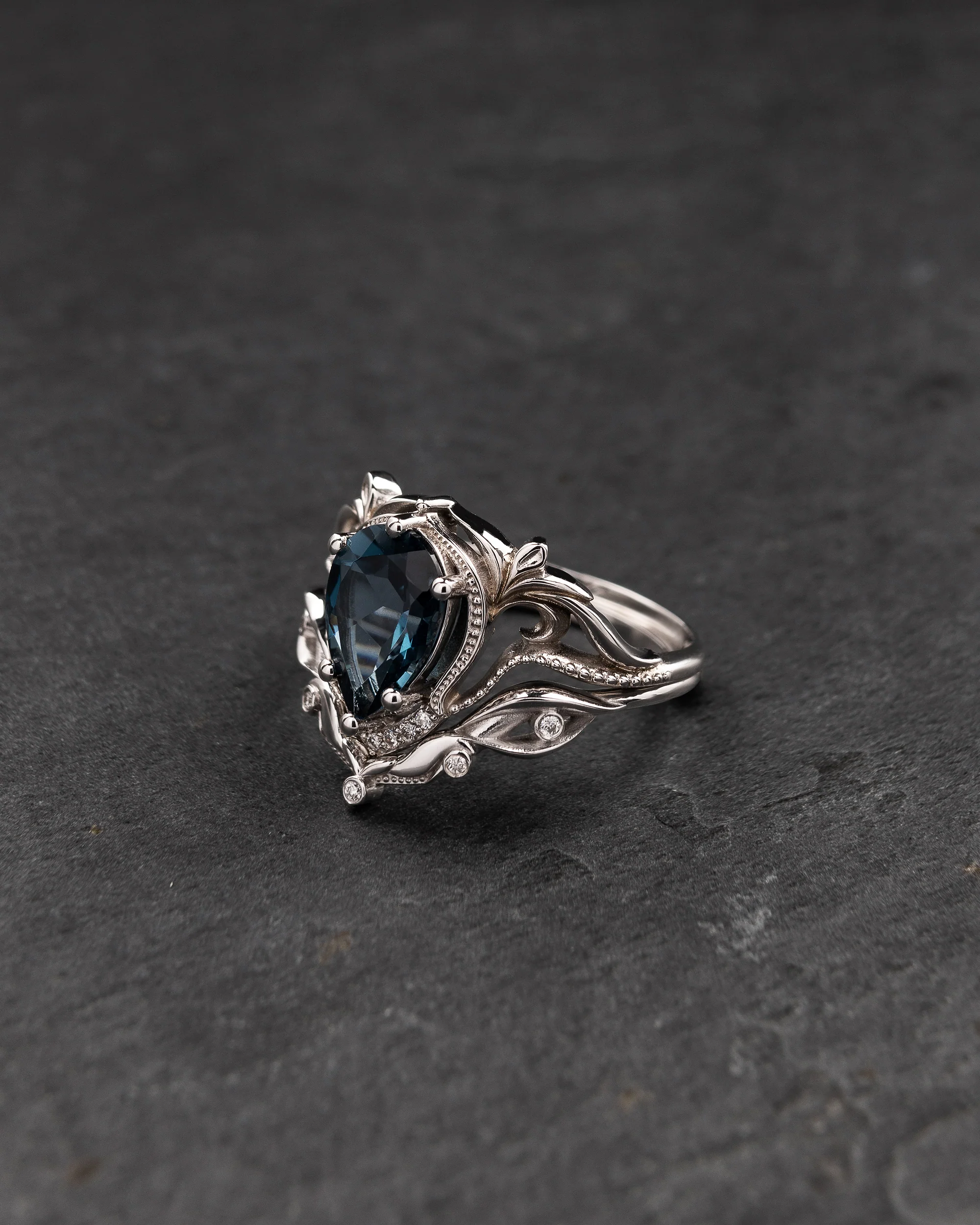Dark blue topaz engagement ring set, London blue topaz bridal ring set / Lida - Image 3