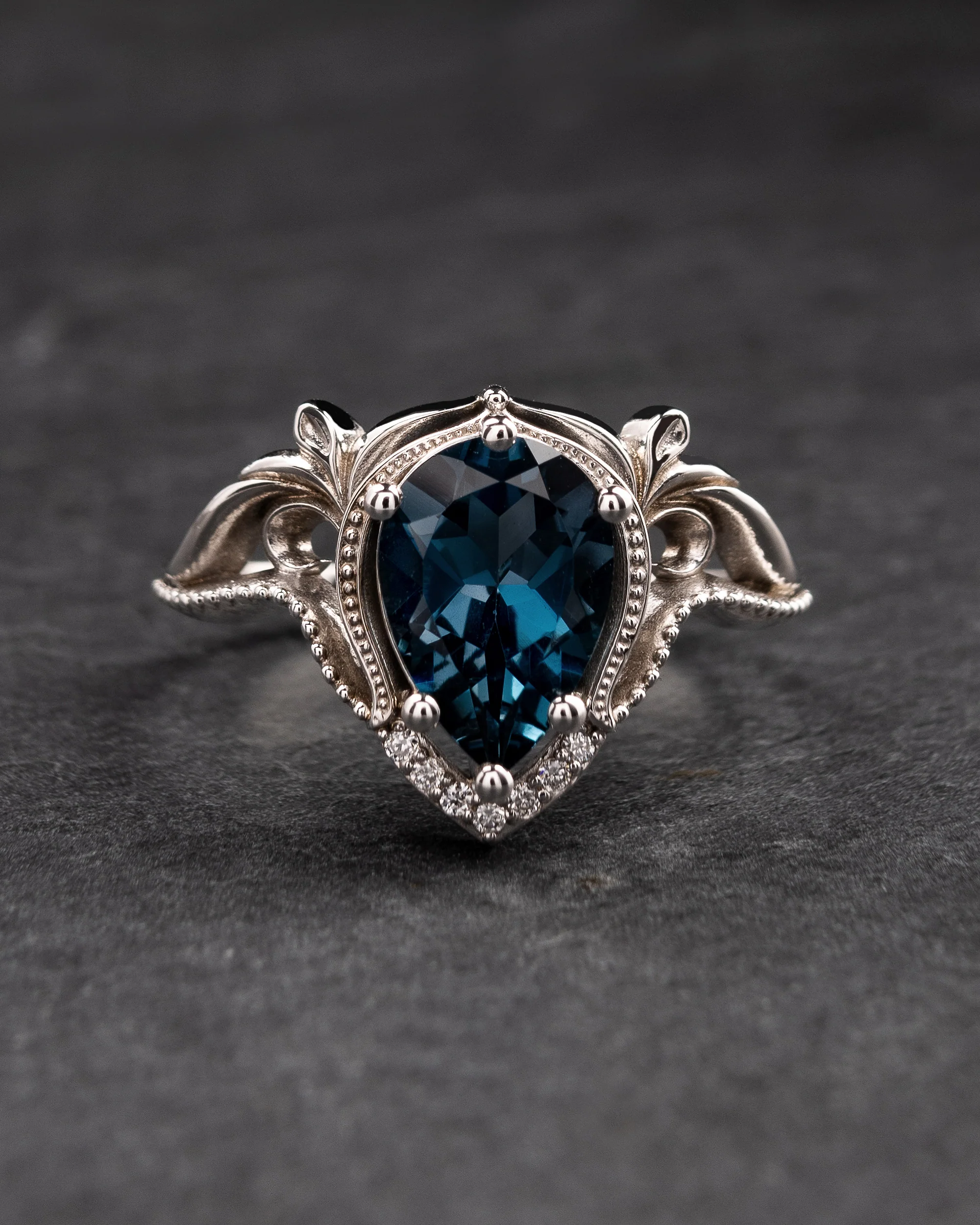 Dark blue topaz engagement ring set, London blue topaz bridal ring set / Lida - Image 4