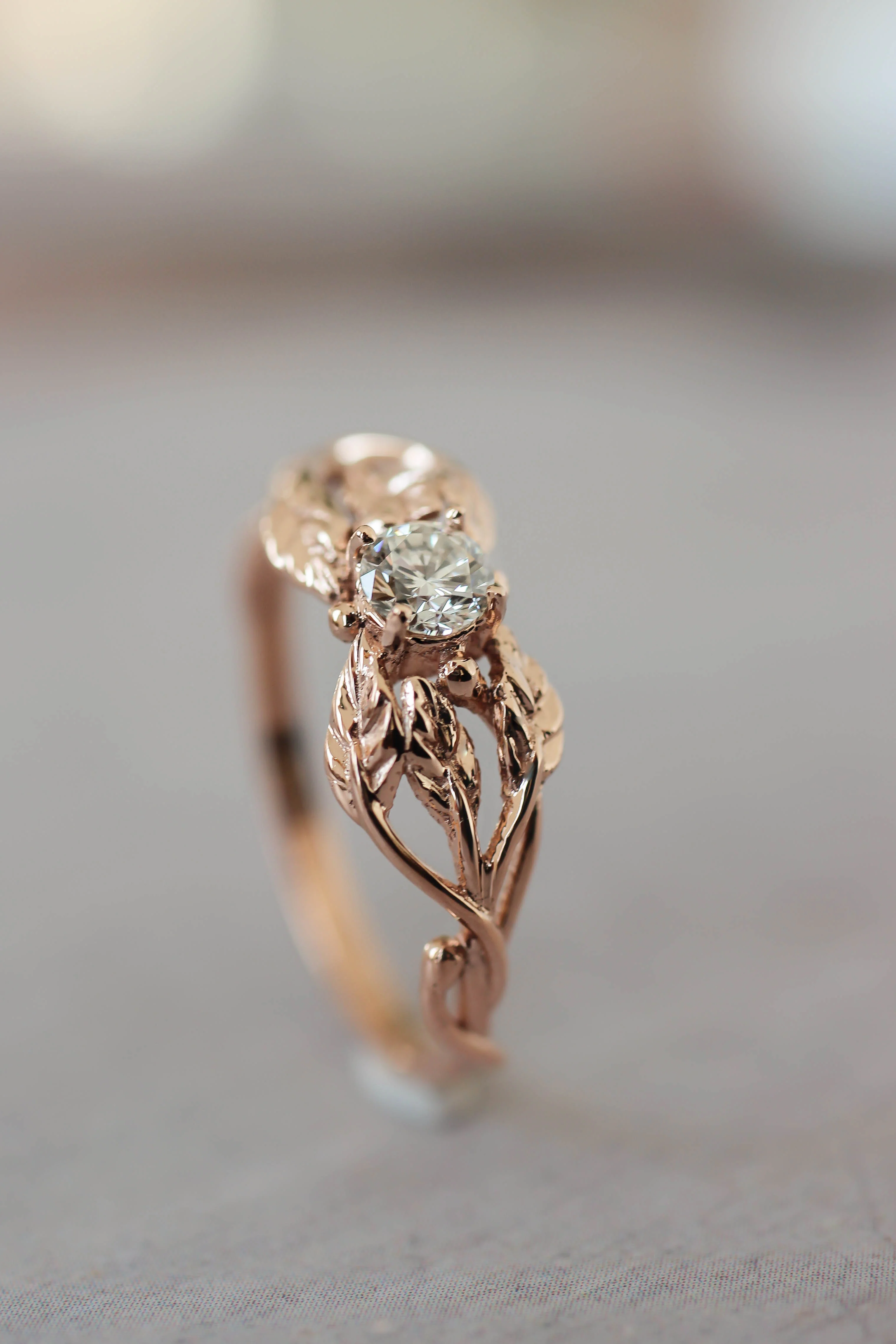 Natural diamond engagement ring, leaf ring / Tilia, 4mm - Image 10
