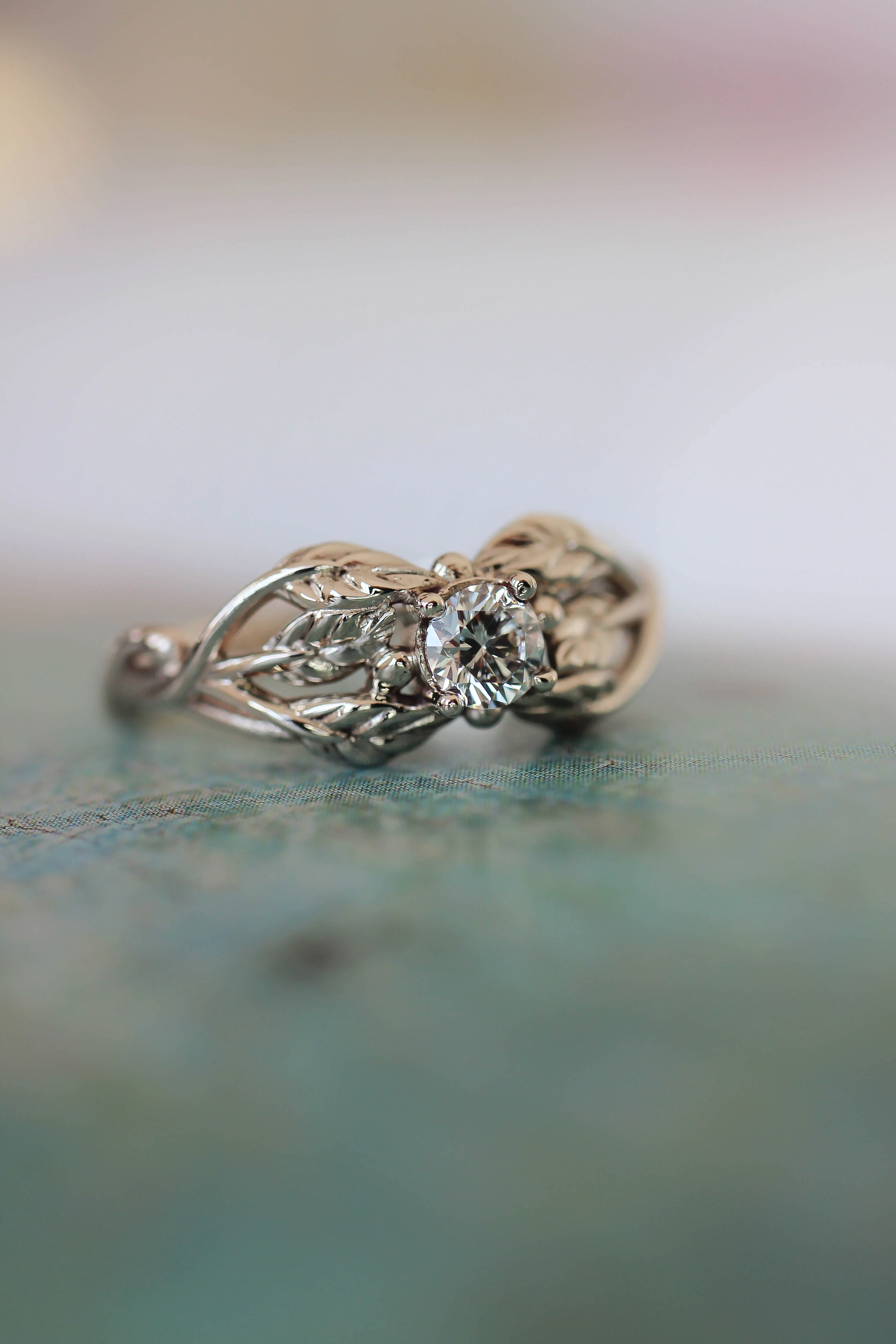 Natural diamond engagement ring, leaf ring / Tilia, 4mm - Image 3
