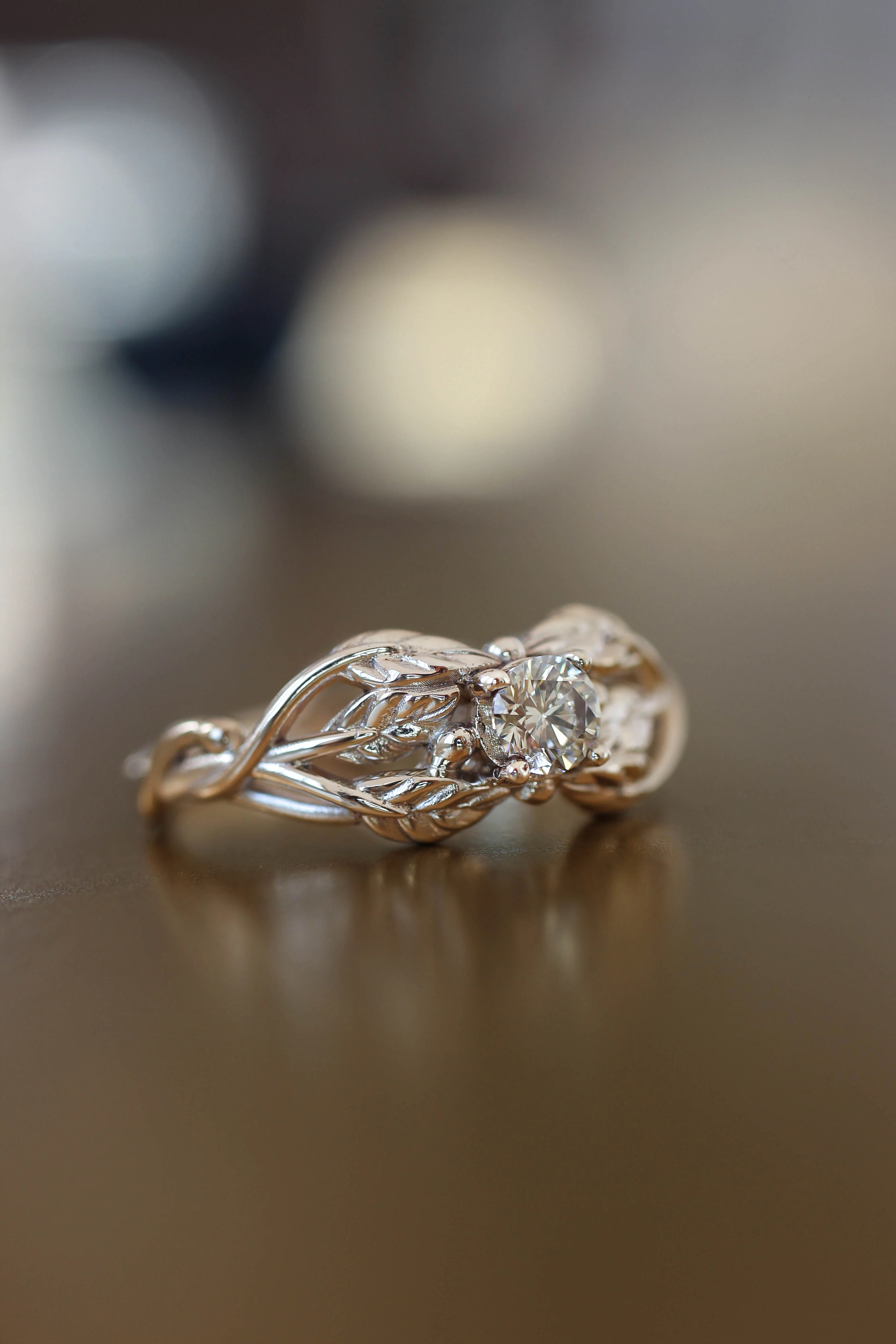 Natural diamond engagement ring, leaf ring / Tilia, 4mm - Image 6
