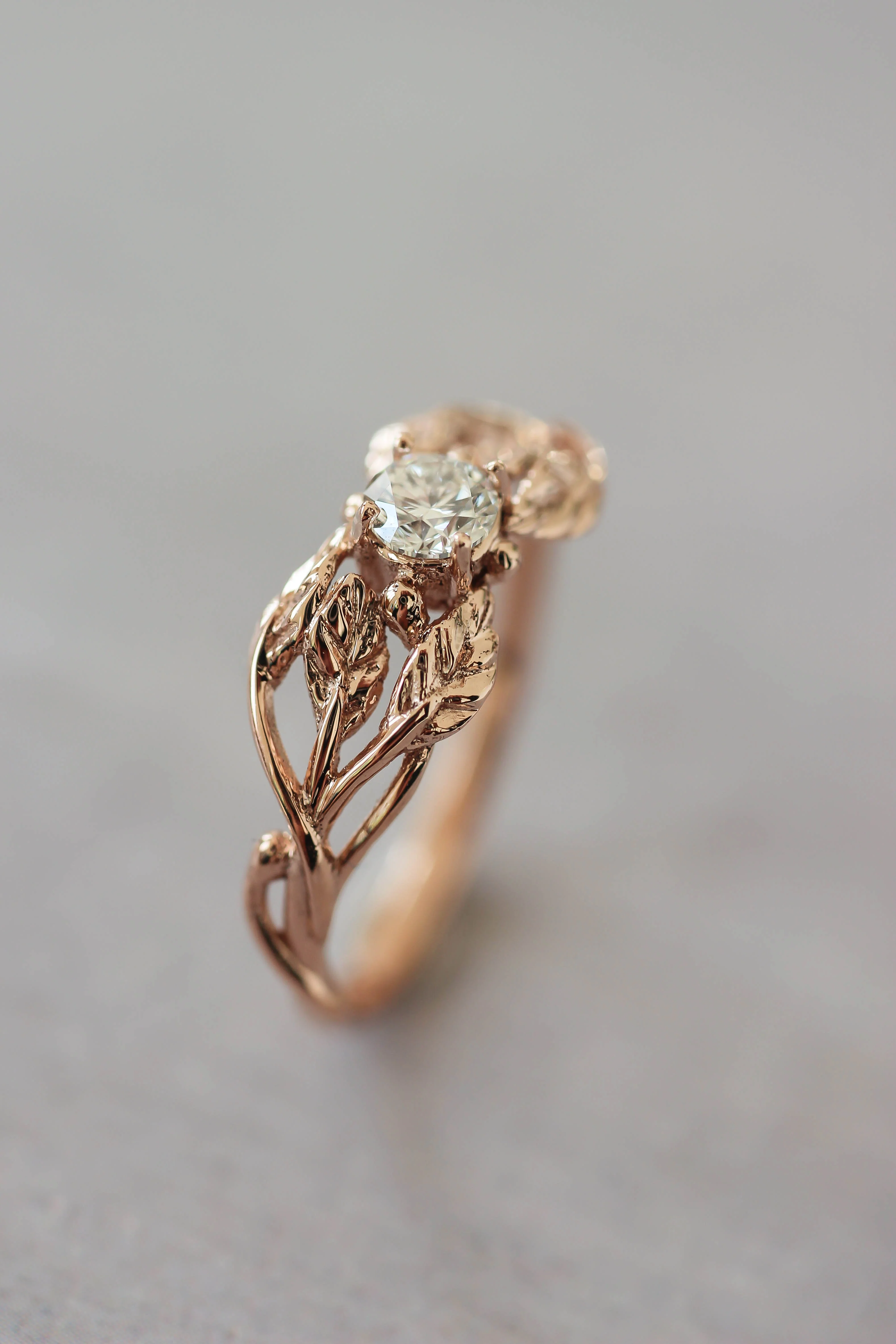 Natural diamond engagement ring, leaf ring / Tilia, 4mm - Image 9