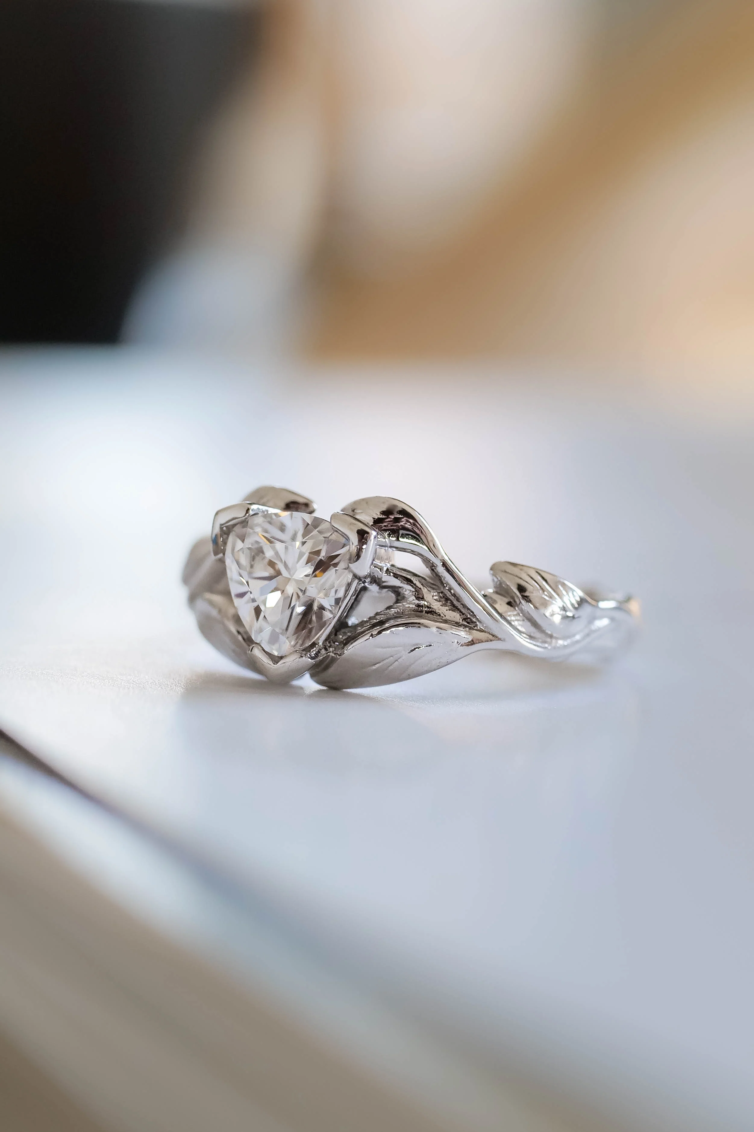 Lab Grown diamond gold engagement ring, trillion cut proposal ring / Clematis - Image 3