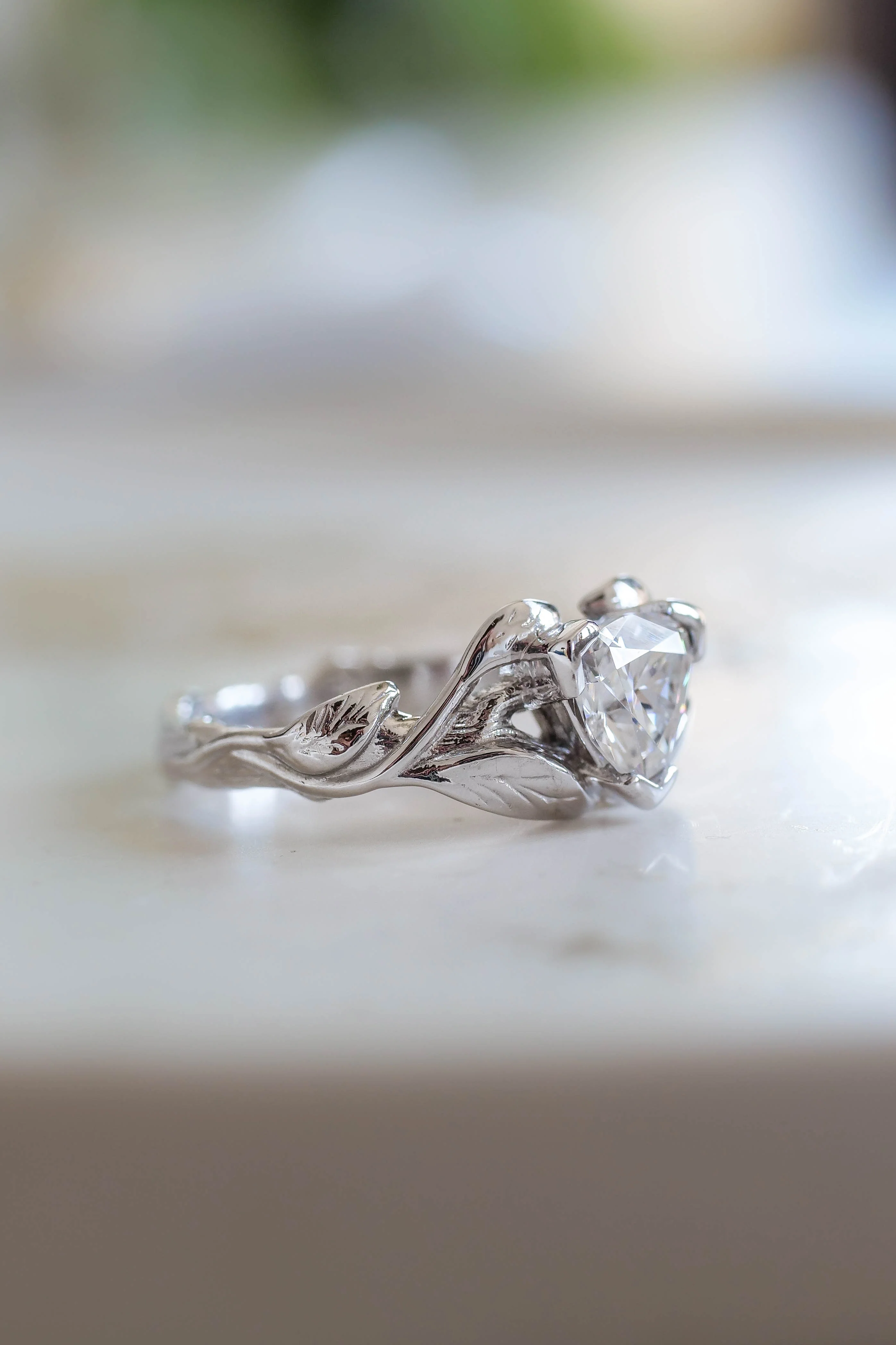 Lab Grown diamond gold engagement ring, trillion cut proposal ring / Clematis - Image 6