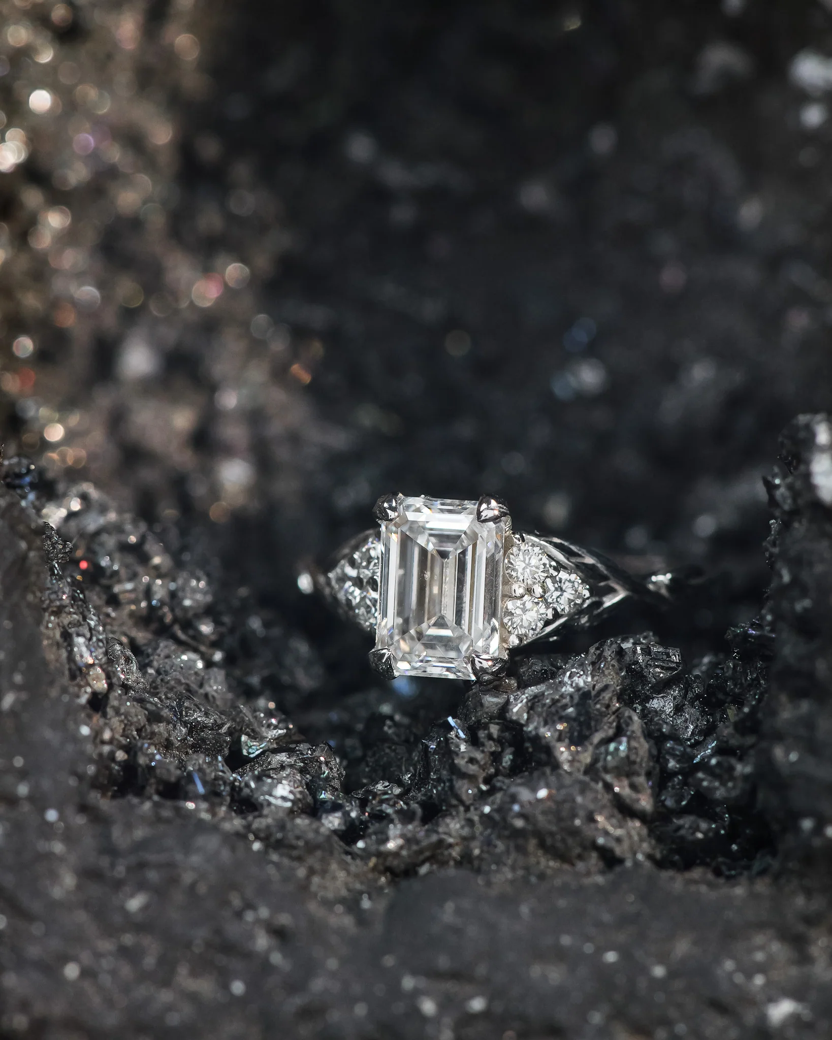 Emerald cut lab grown diamond engagement ring, white gold diamond ring / Gloria - Image 4