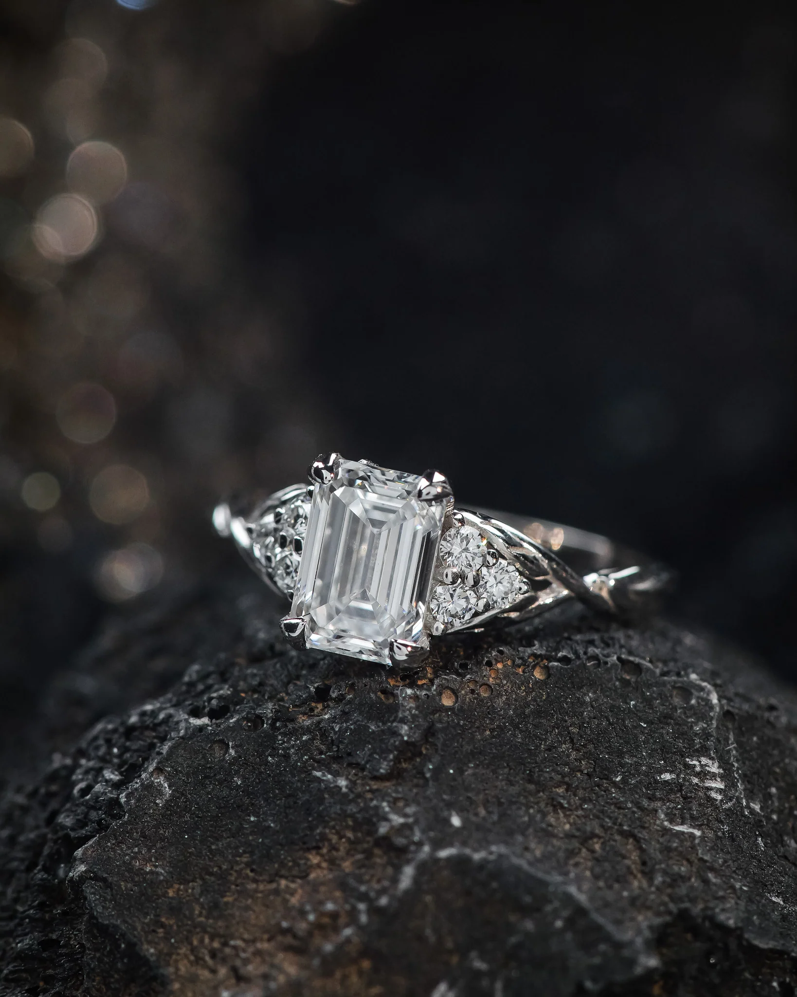 Emerald cut lab grown diamond engagement ring, white gold diamond ring / Gloria - Image 5