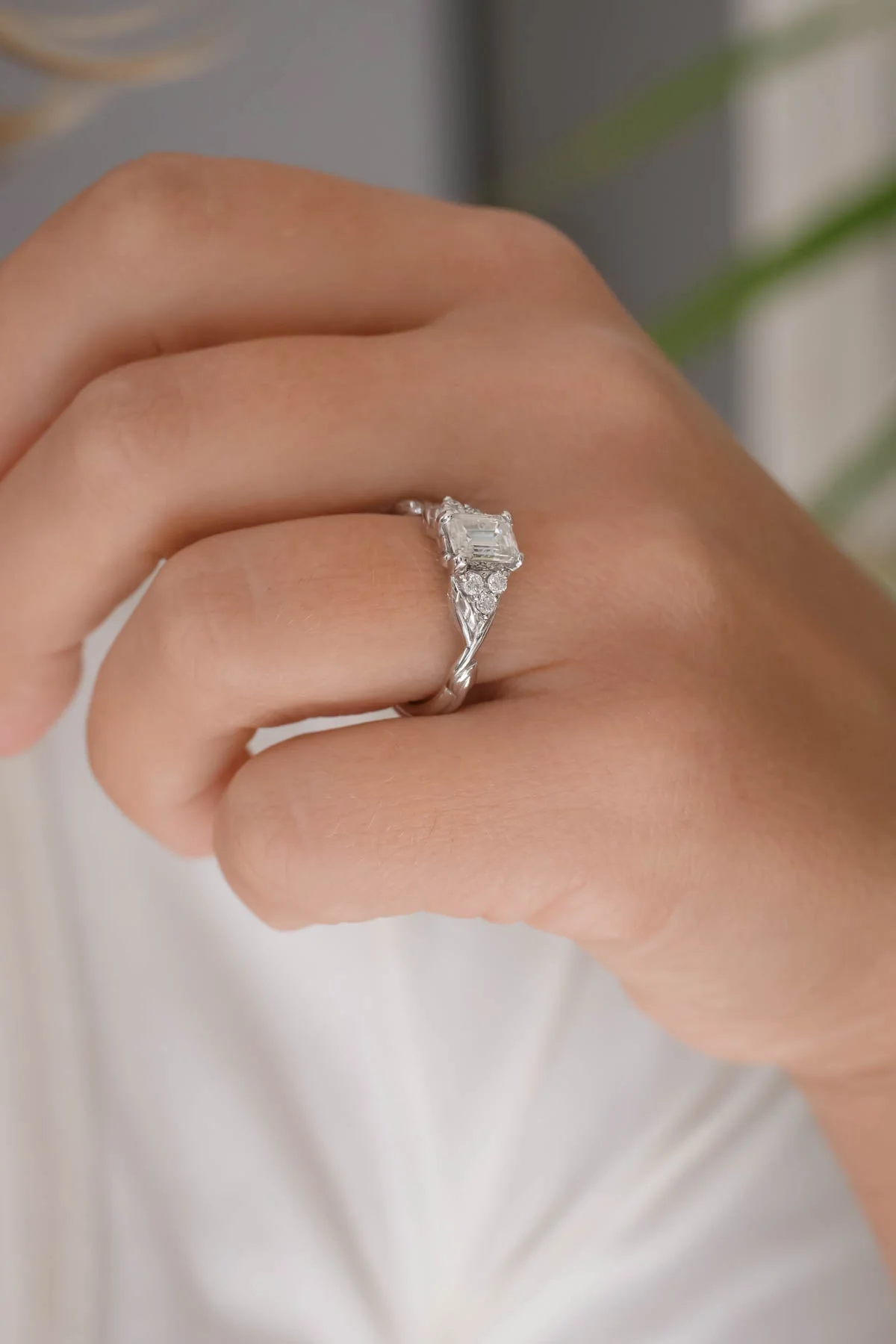 Emerald cut lab grown diamond engagement ring, white gold diamond ring / Gloria - Image 7