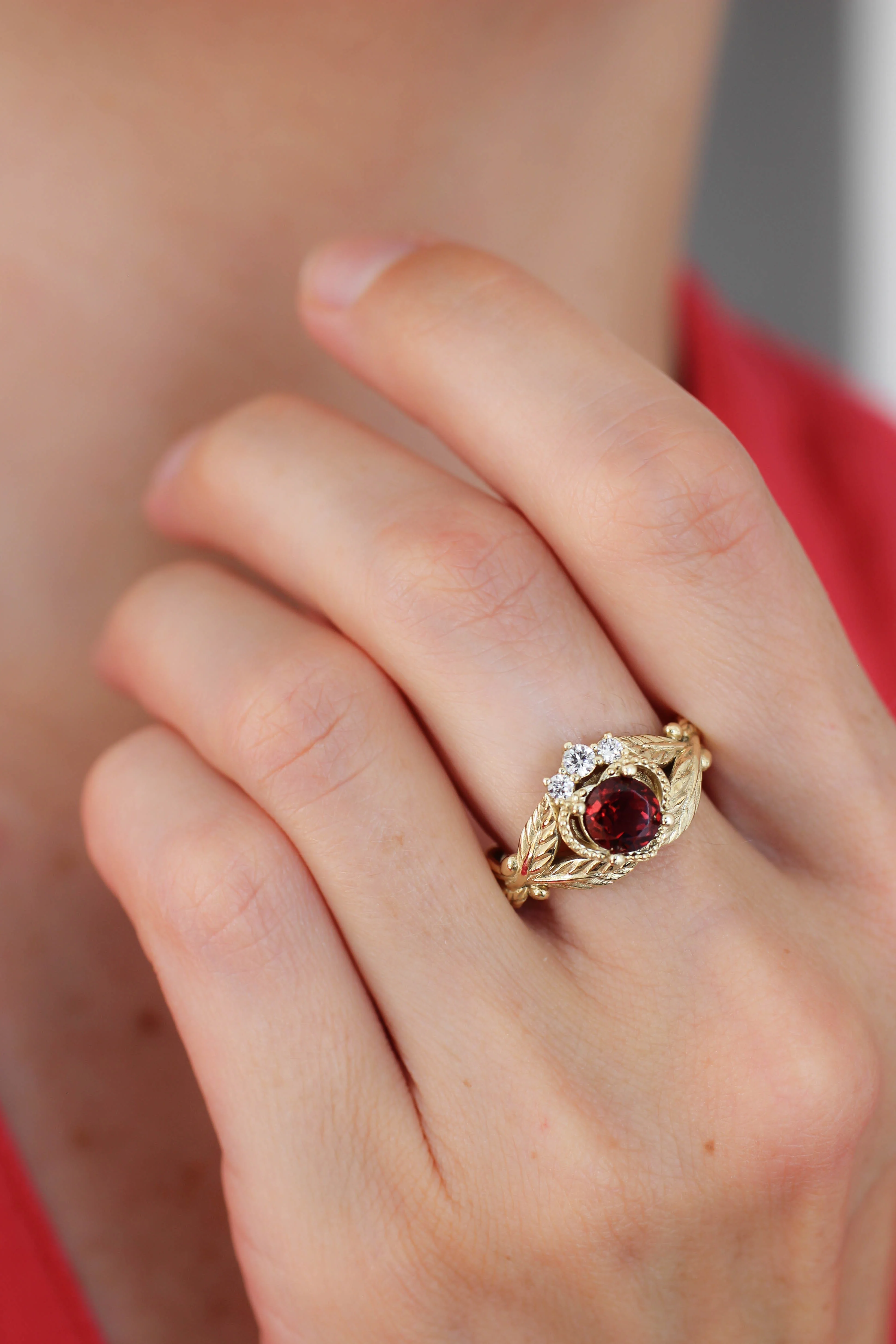 Garnet heart and diamonds engagement ring, Claddagh ring - Image 10