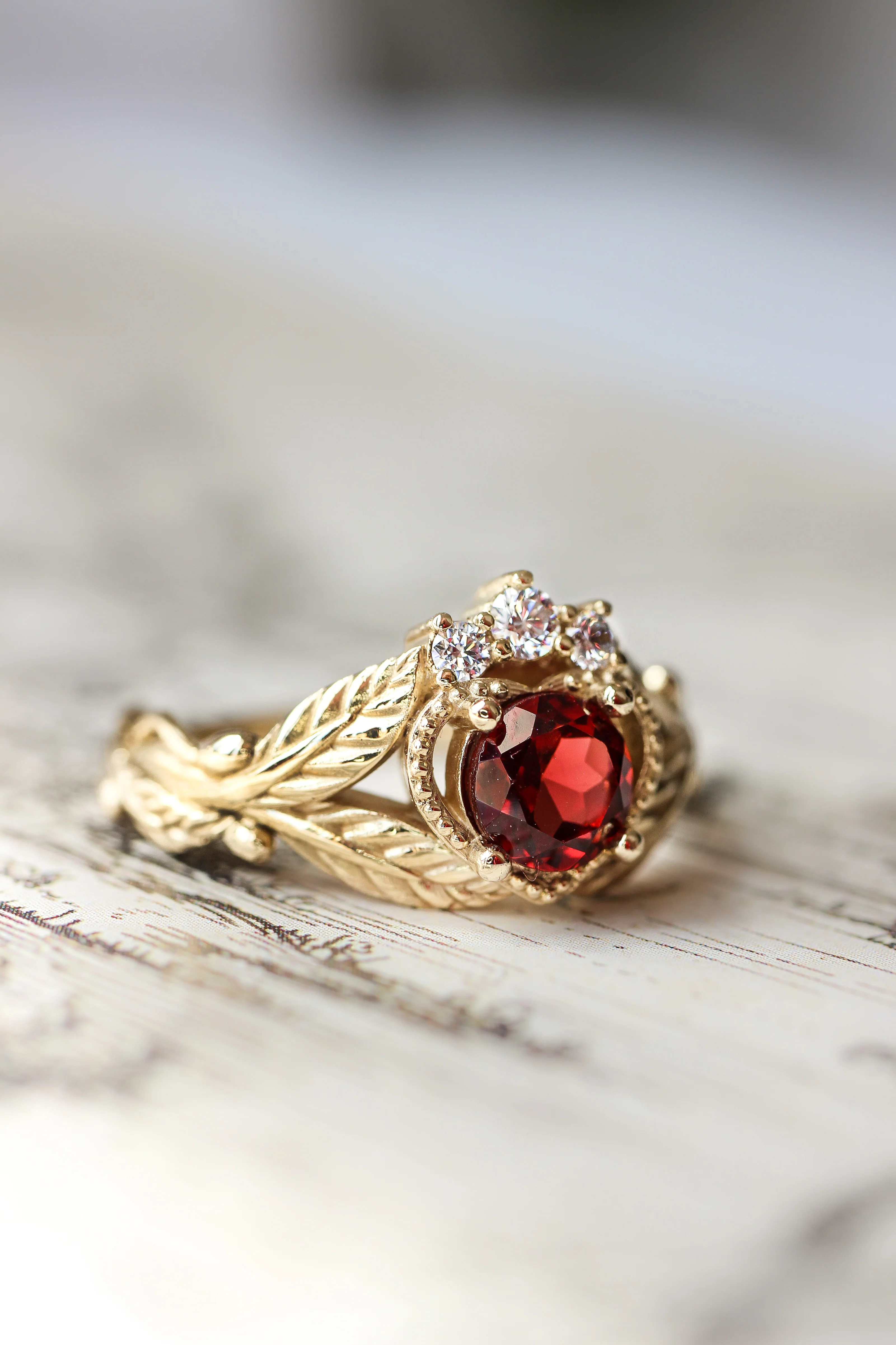 Garnet heart and diamonds engagement ring, Claddagh ring - Image 3