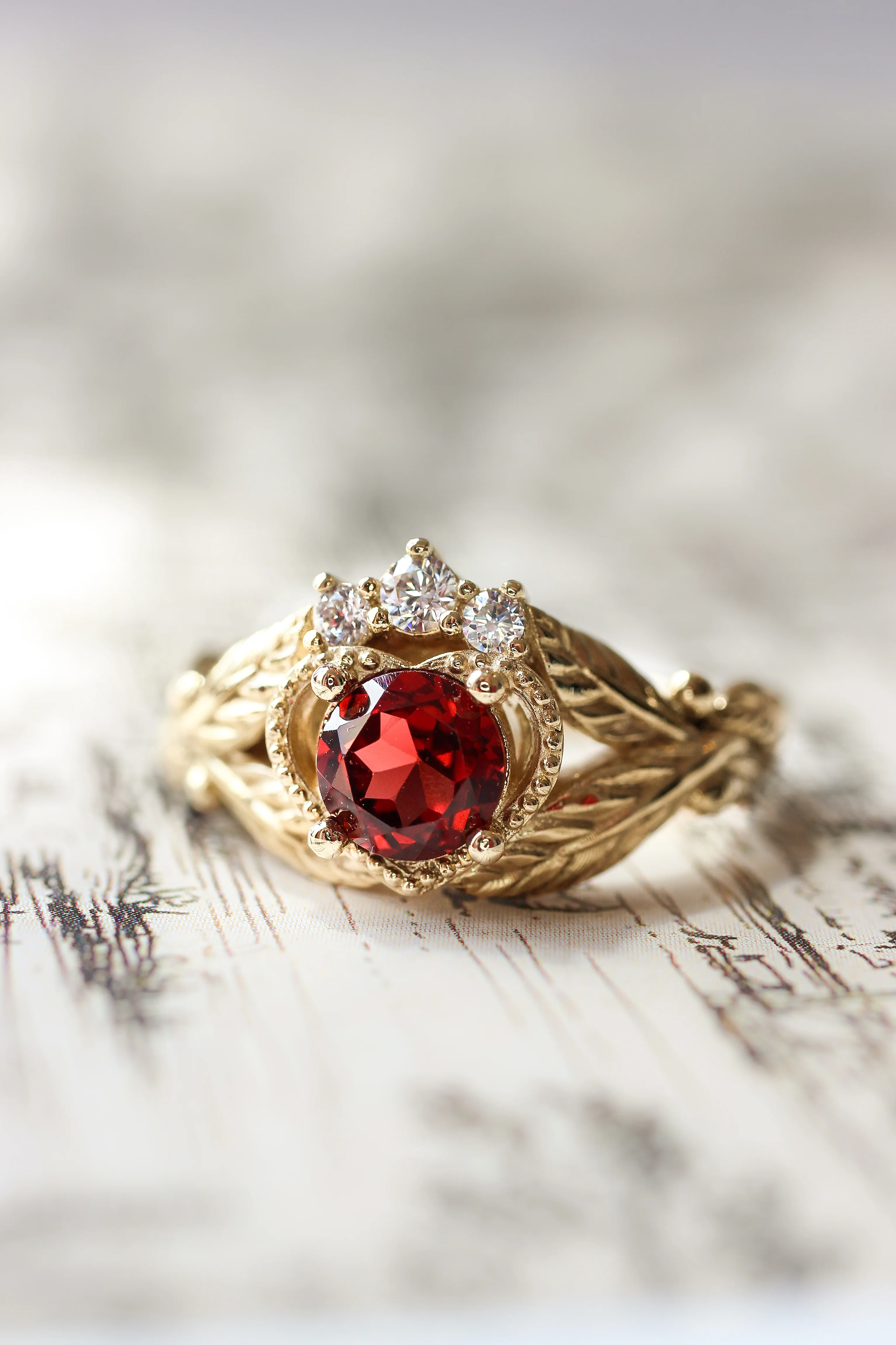 Garnet heart and diamonds engagement ring, Claddagh ring - Image 4