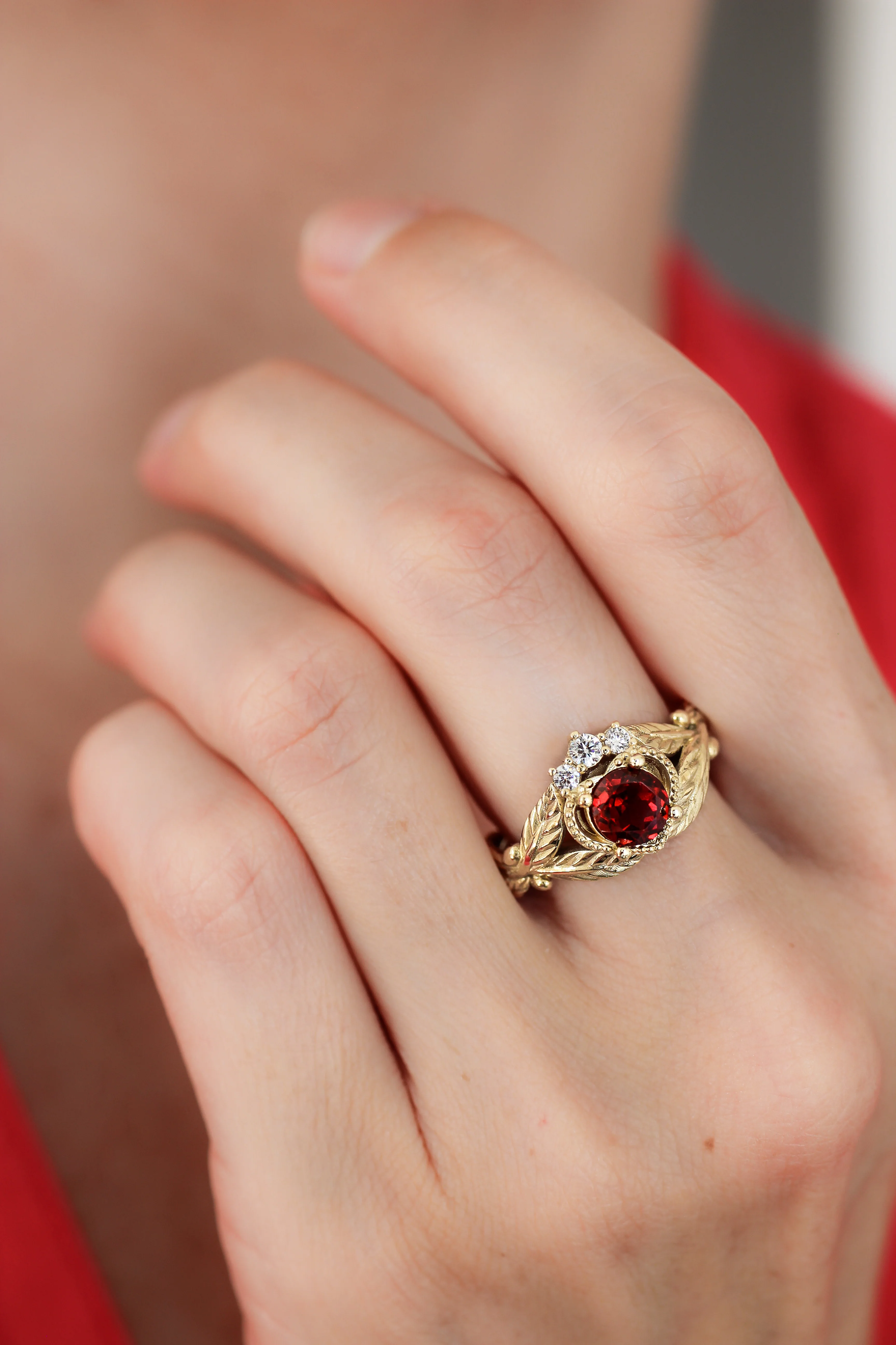 Garnet heart and diamonds engagement ring, Claddagh ring - Image 6